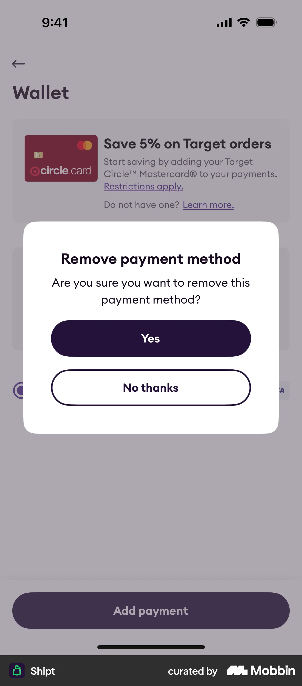 Shipt iOS Confirmation screen