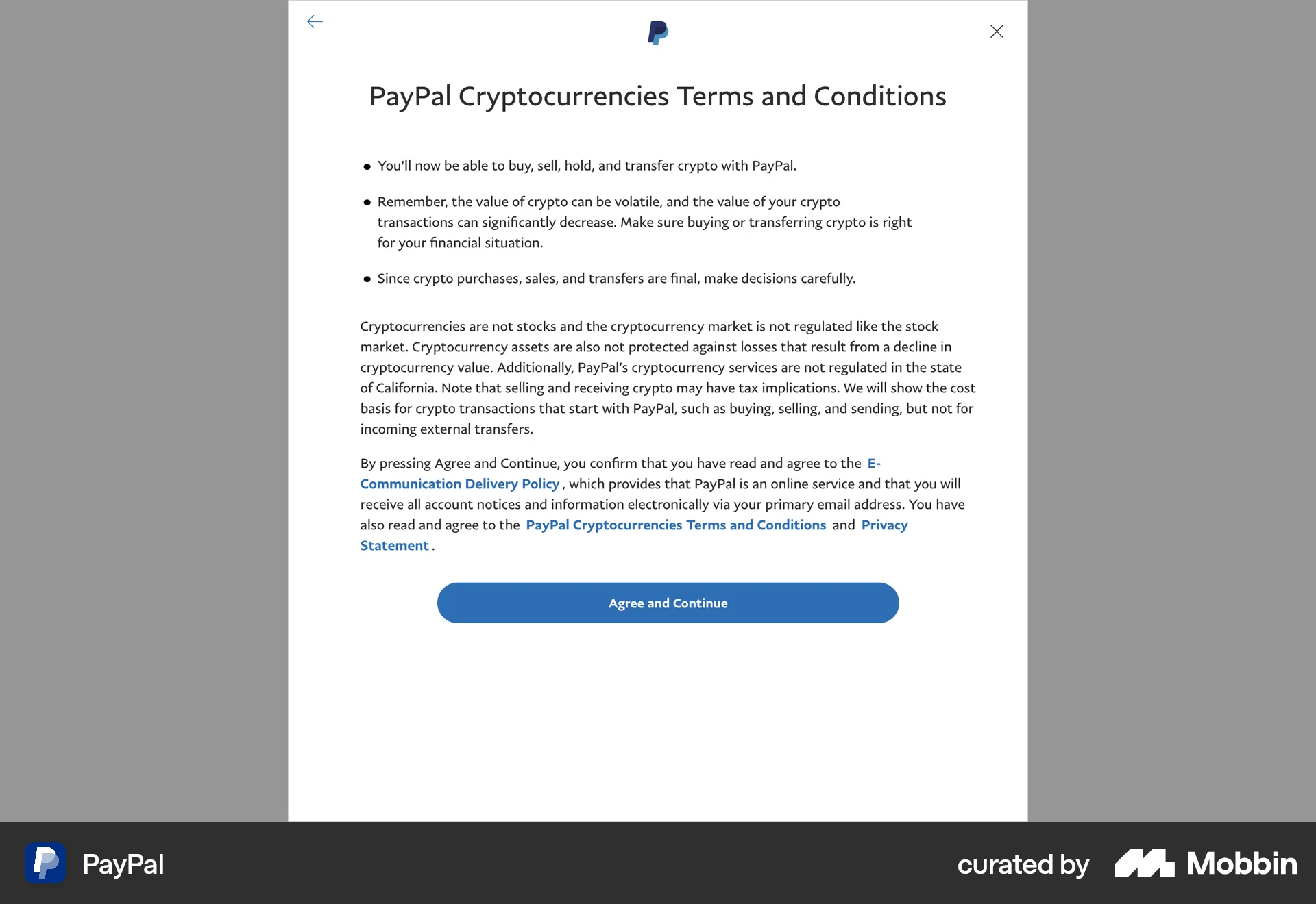 PayPal Web screen containing Full-Screen Overlay UI element