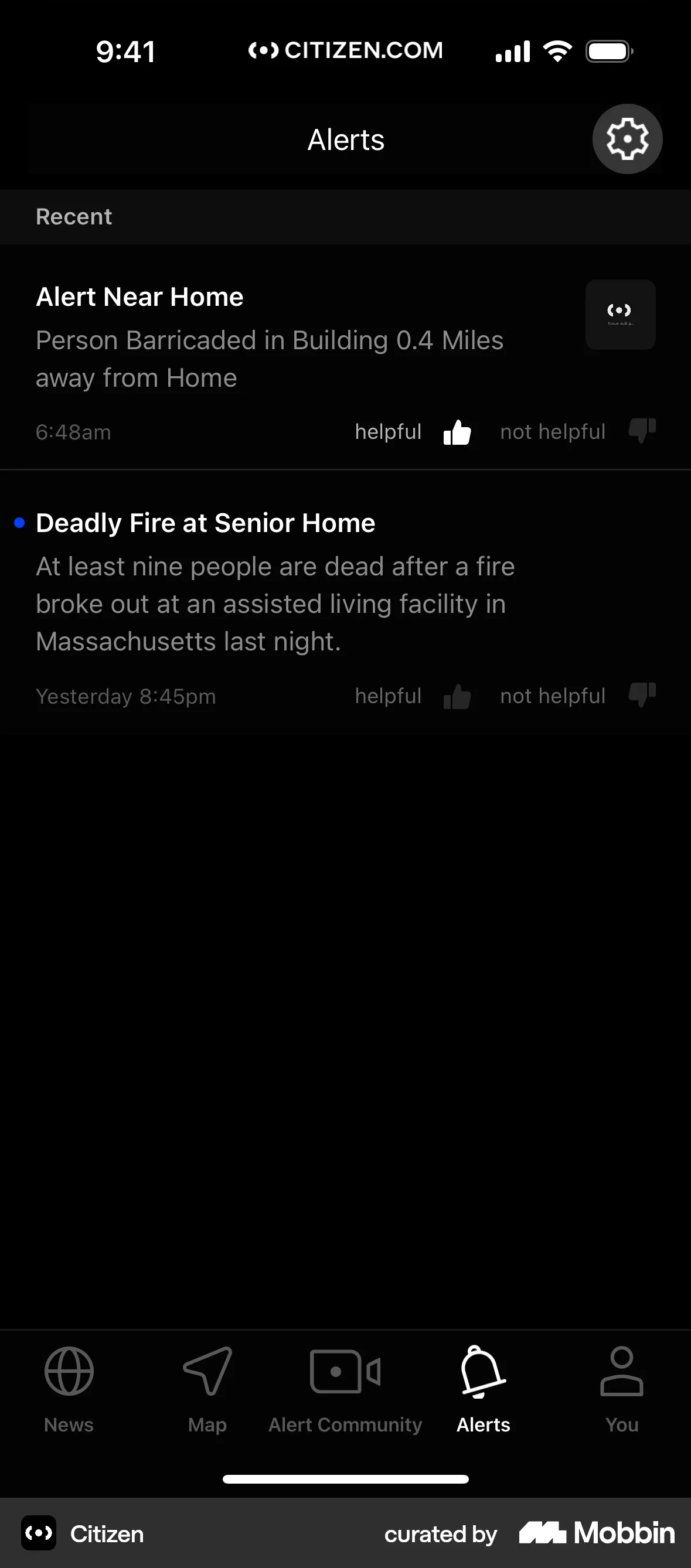 Citizen iOS Feedback screen