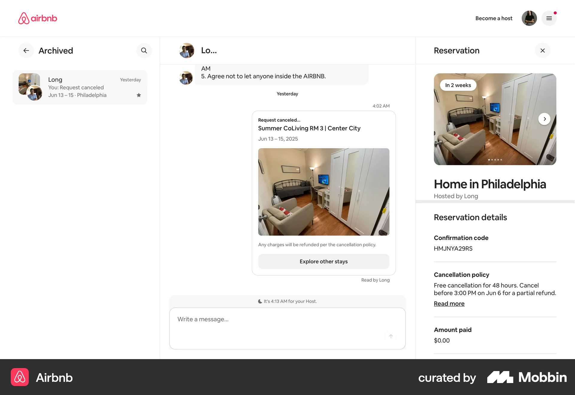 Airbnb Web Trash & Archive screen