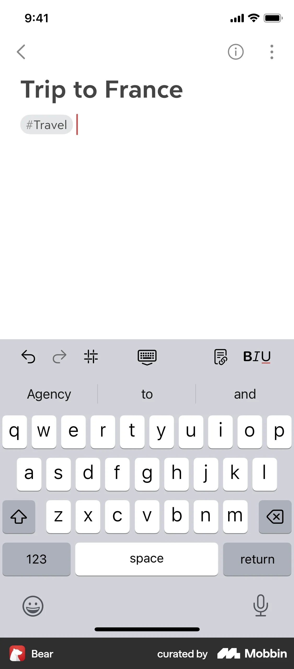 Bear iOS Note Detail screen