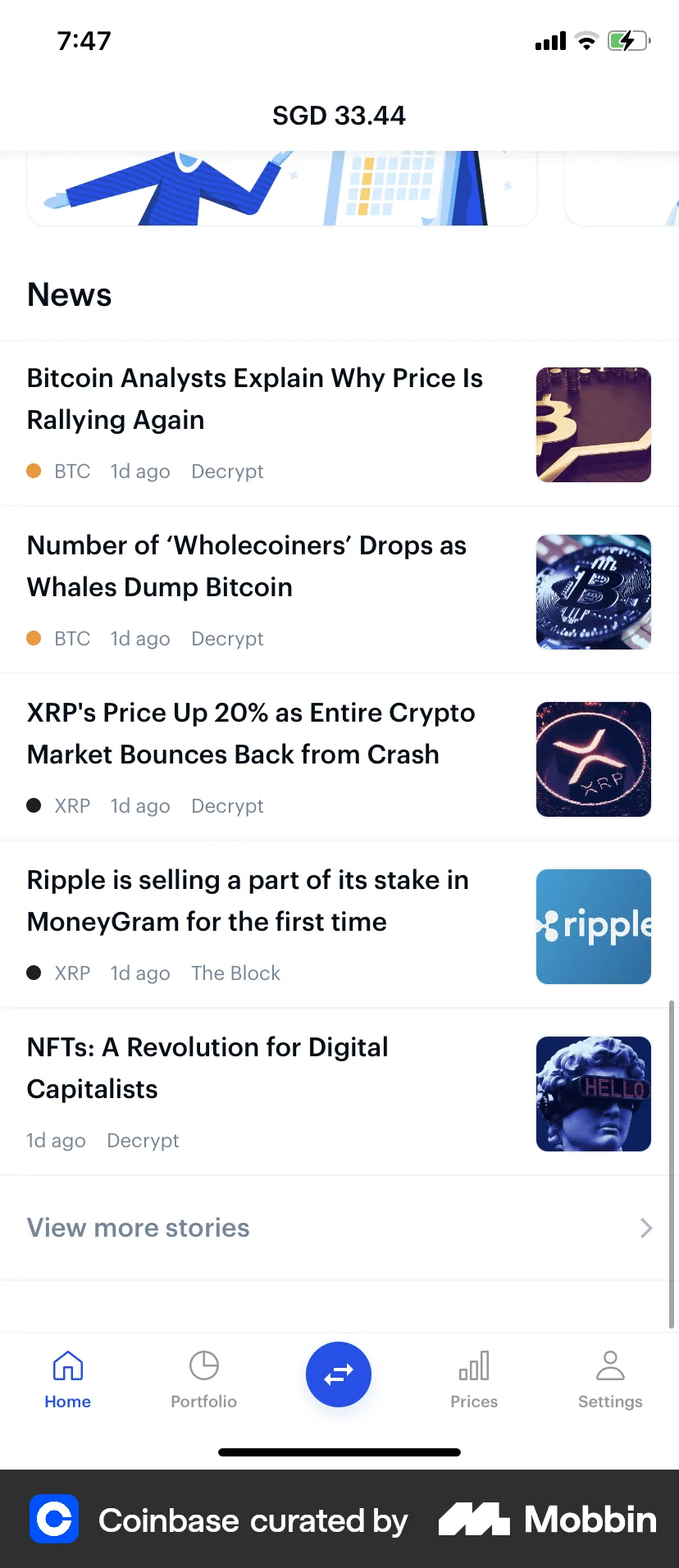 Coinbase iOS Article Detail screen