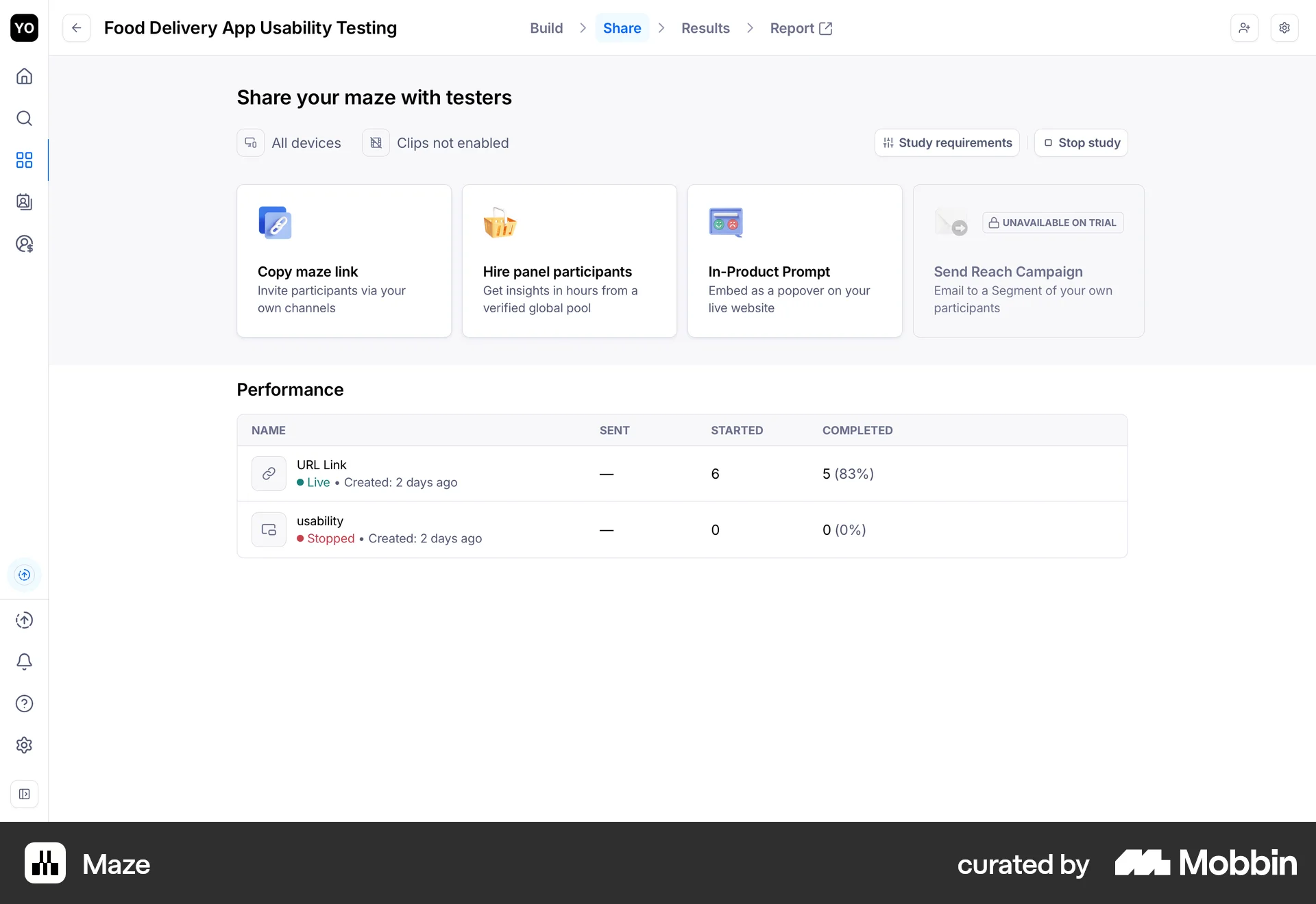 Maze Web Dashboard screen