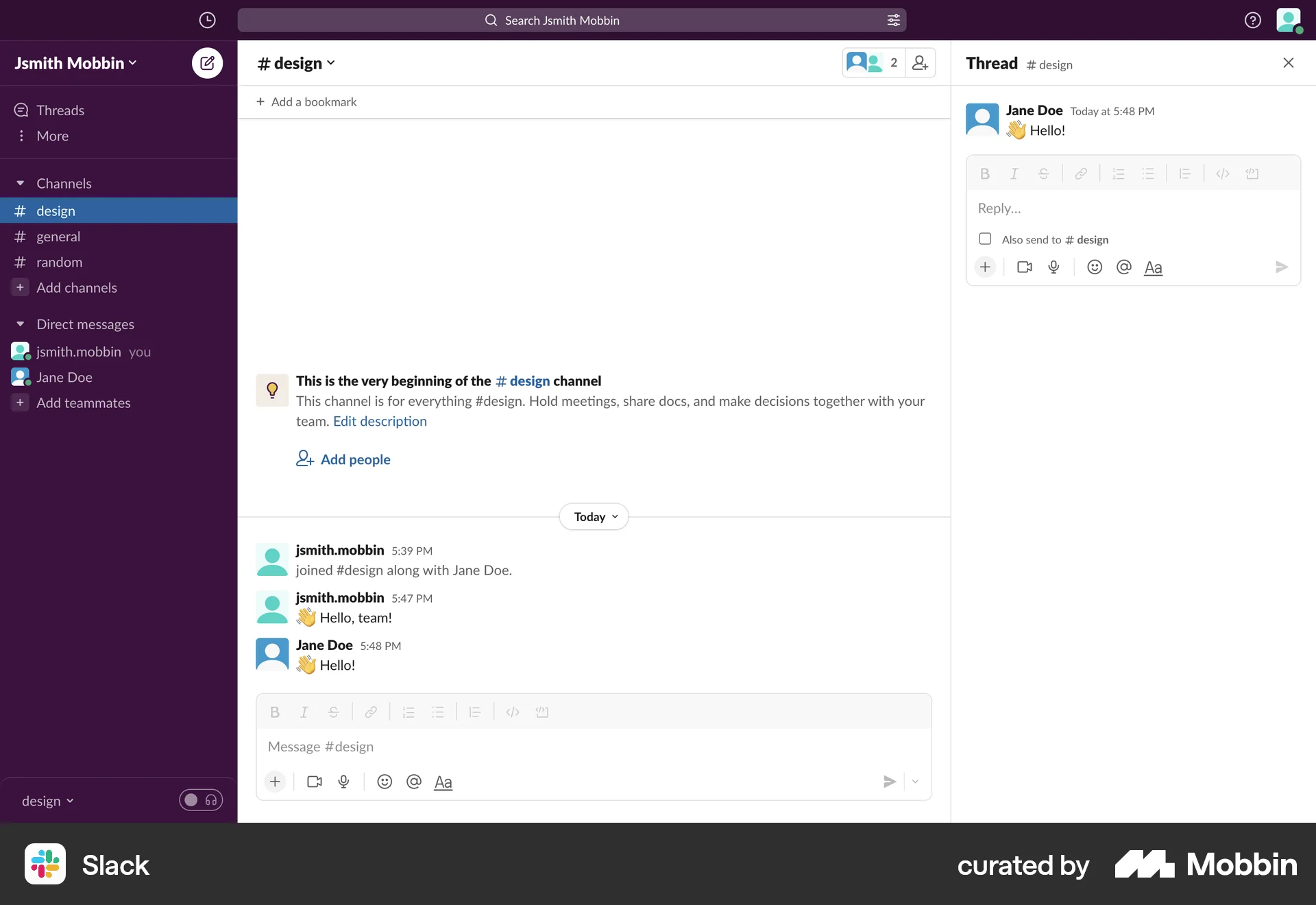 Slack Web Multi-Column Layout screen