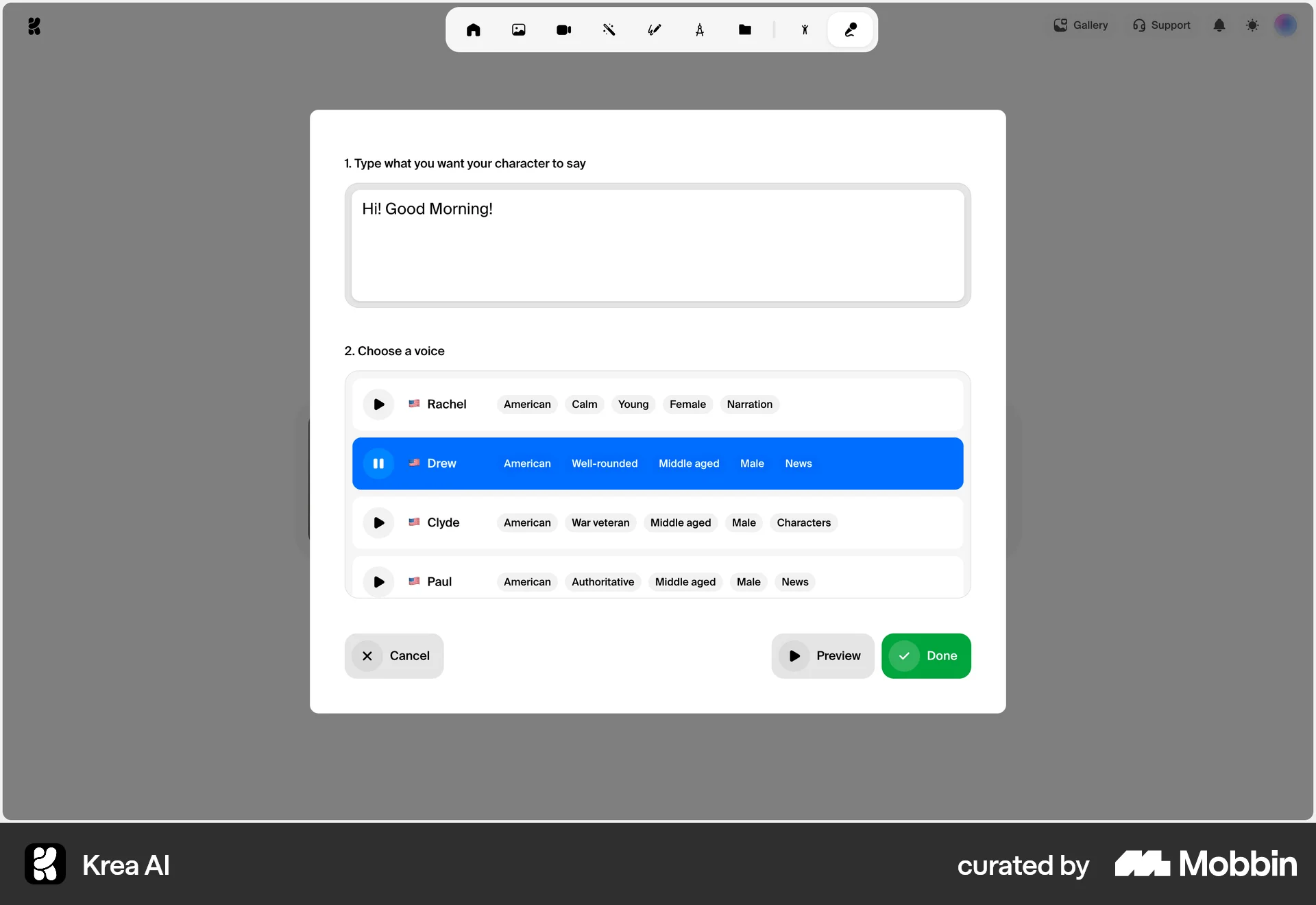 Krea AI Web screen containing Tile UI element