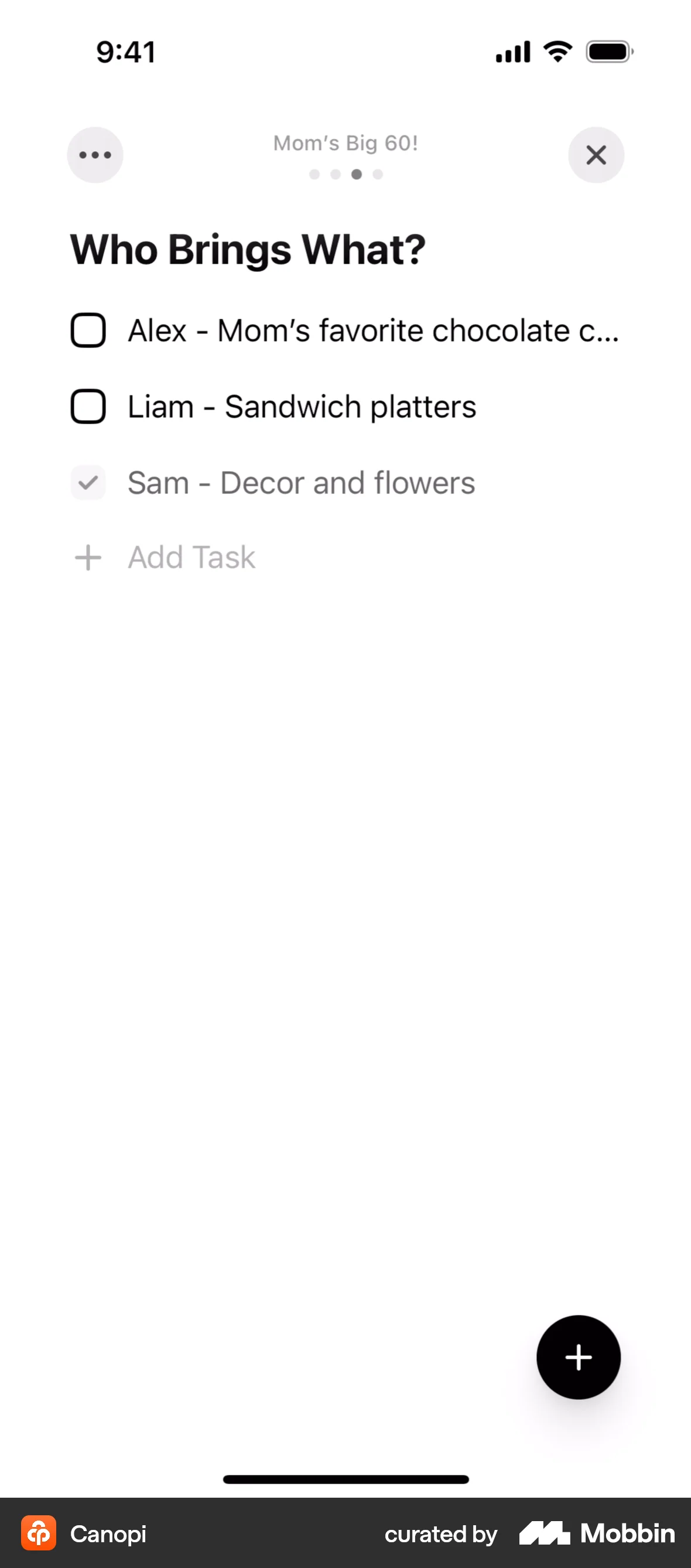 Canopi iOS Goal & Task screen