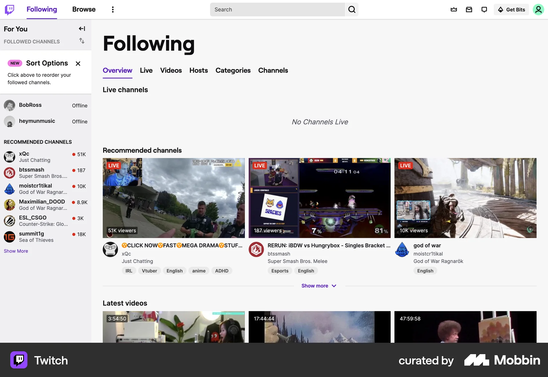 Twitch Web Followers & Following screen