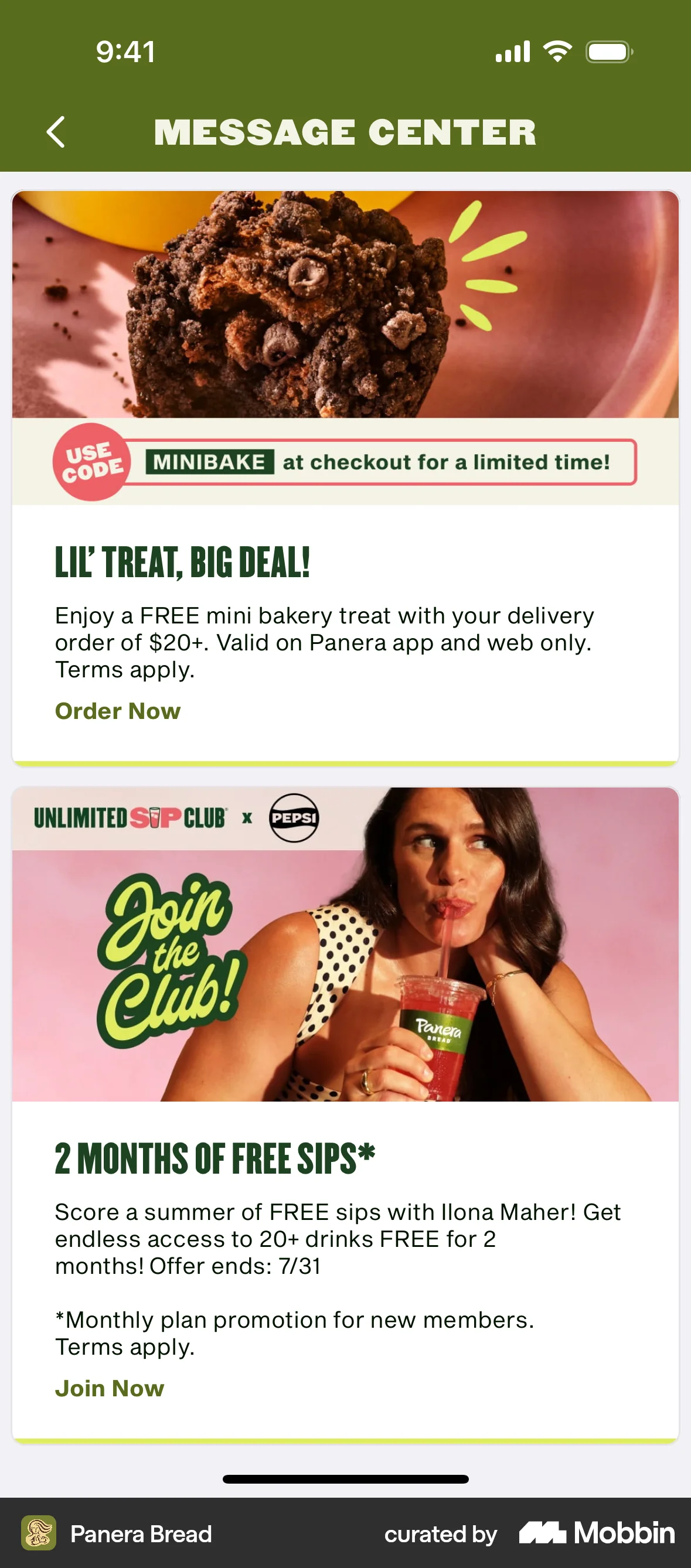 Panera Bread iOS Notifications screen