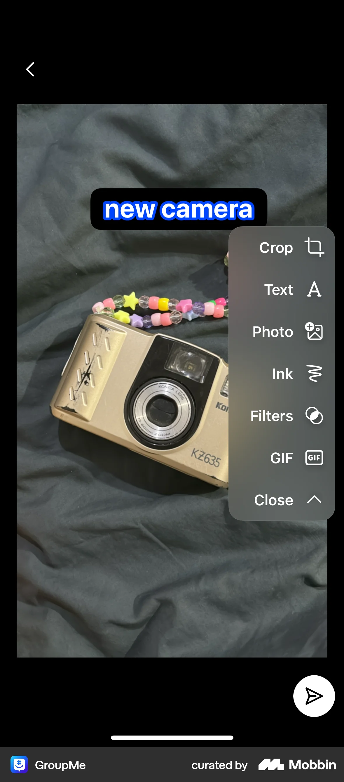 GroupMe iOS screen containing Dropdown Menu UI element