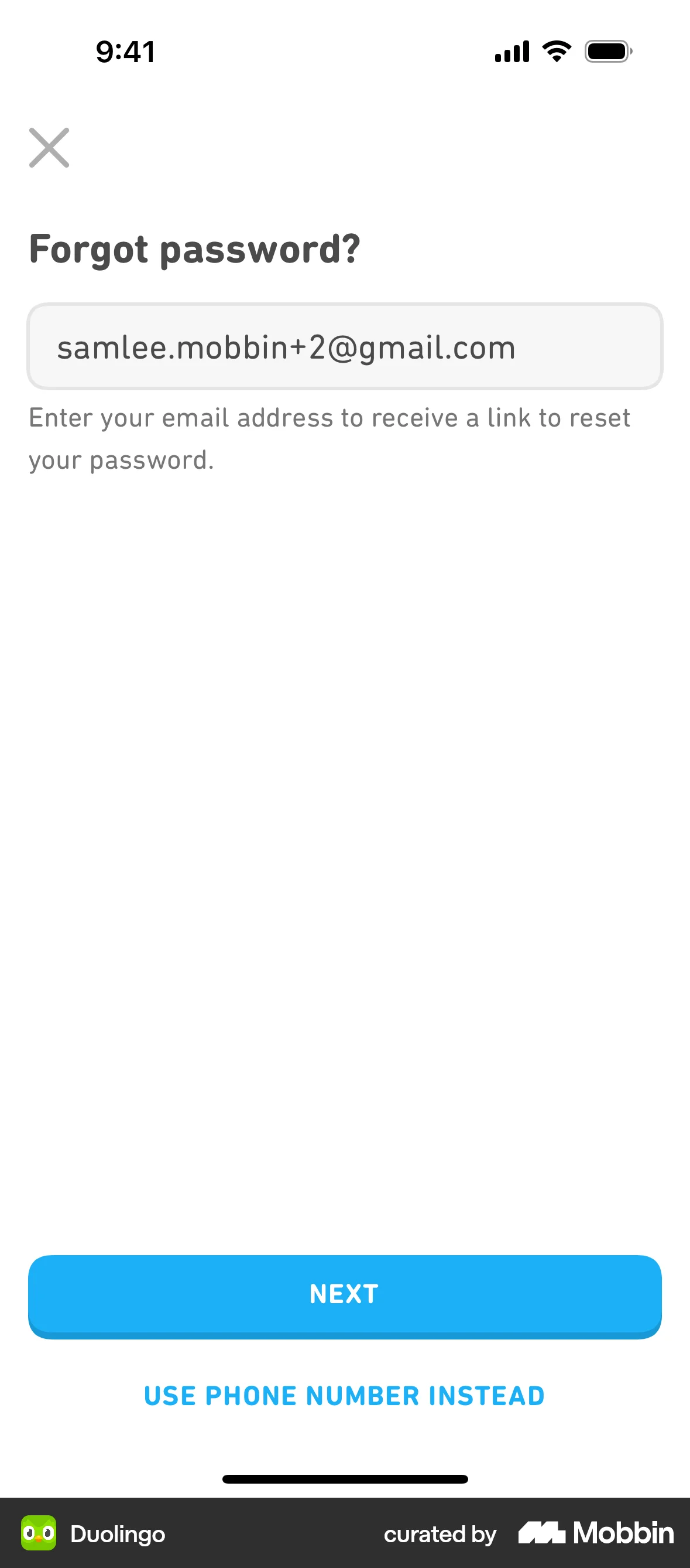 Duolingo iOS Forgot Password screen
