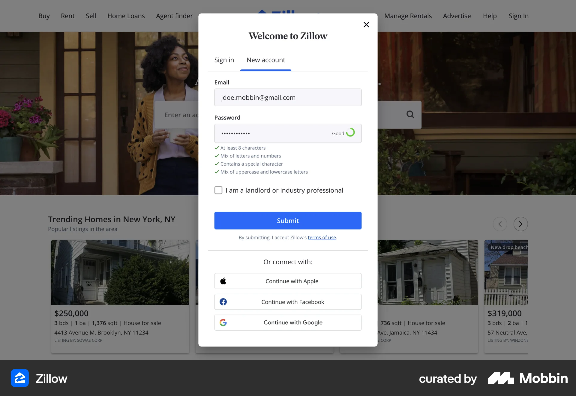 Zillow Web Real Estate App screen