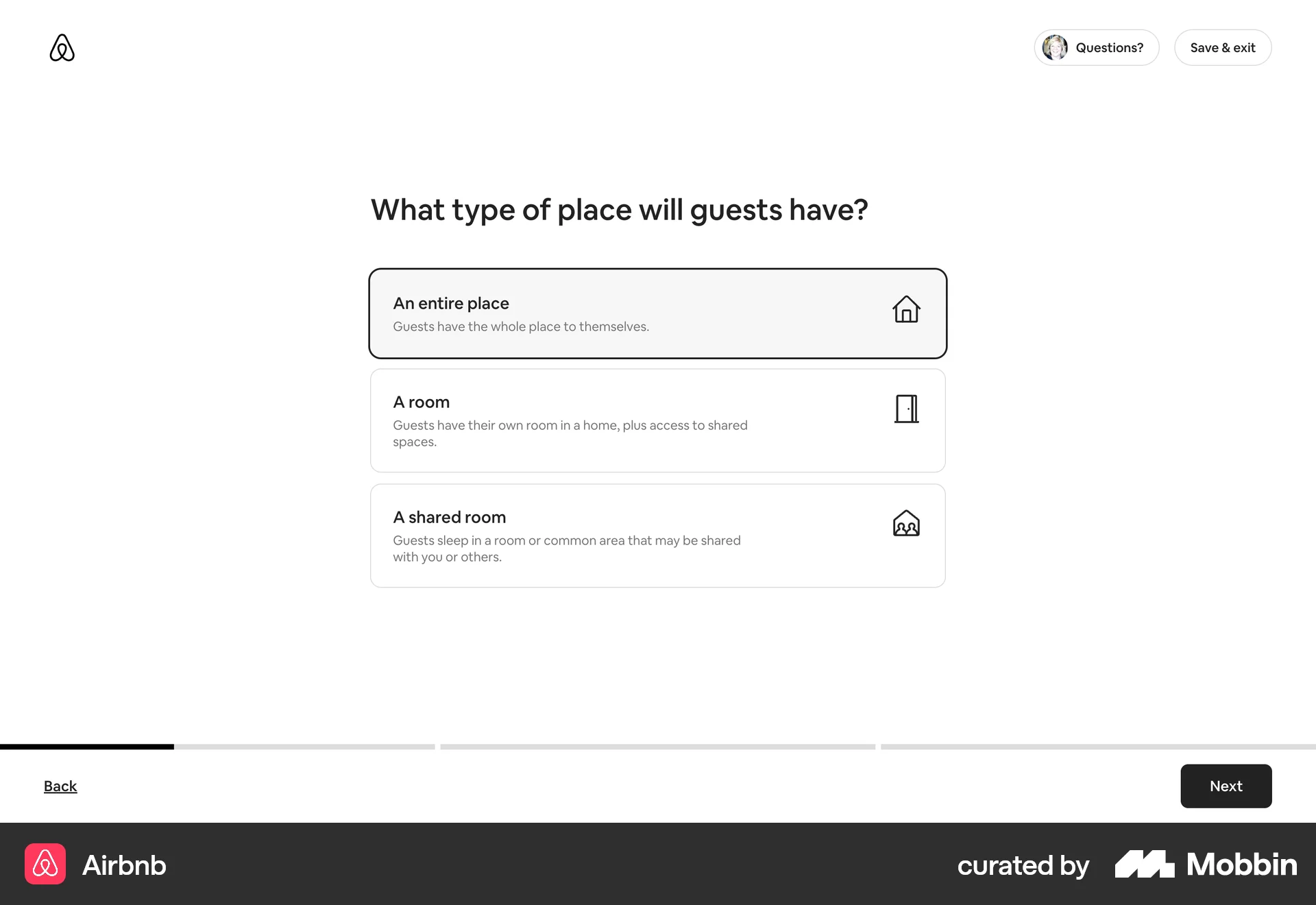 Airbnb Web screen containing Progress Indicator UI element