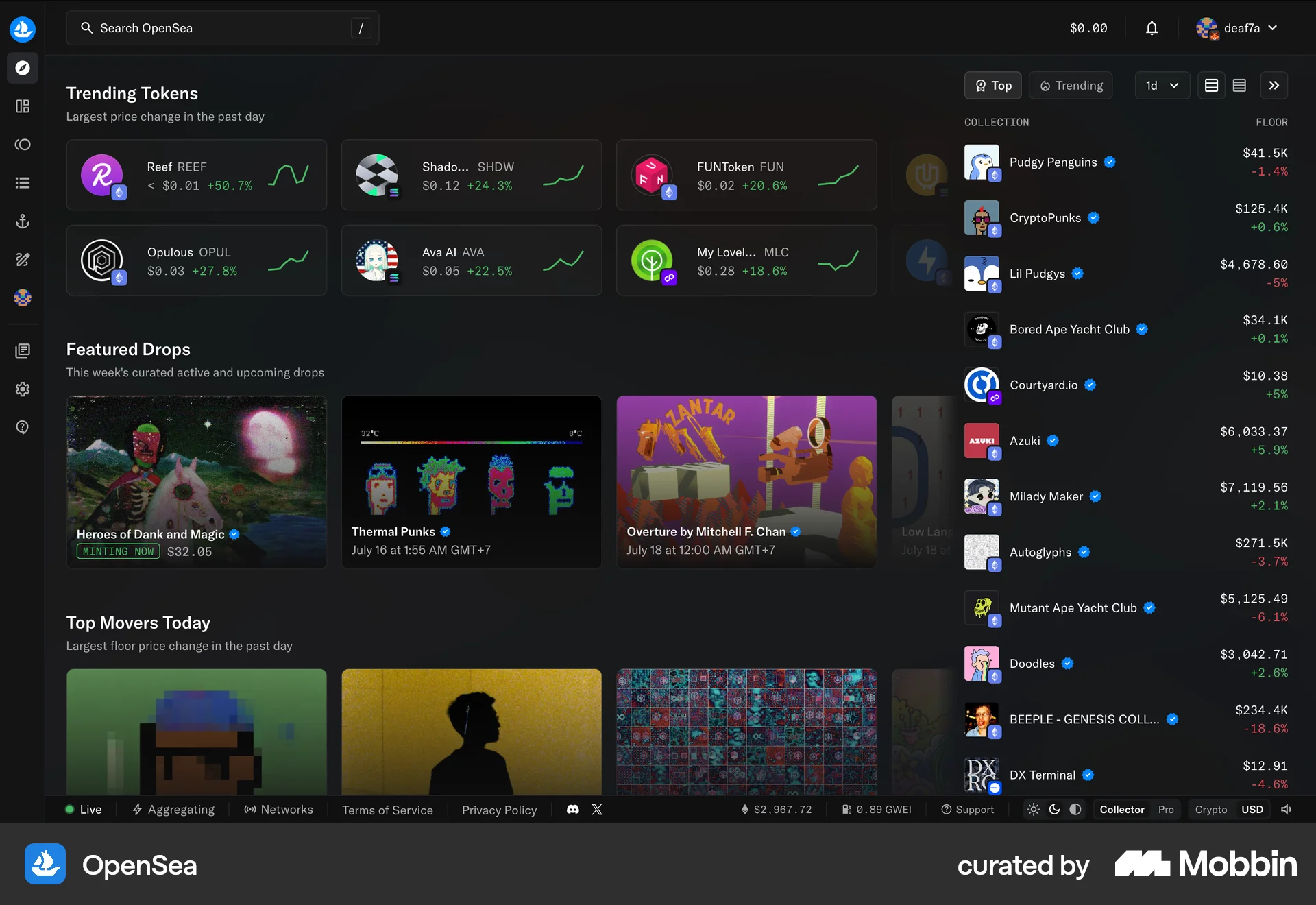 OpenSea Web screen containing Carousel UI element