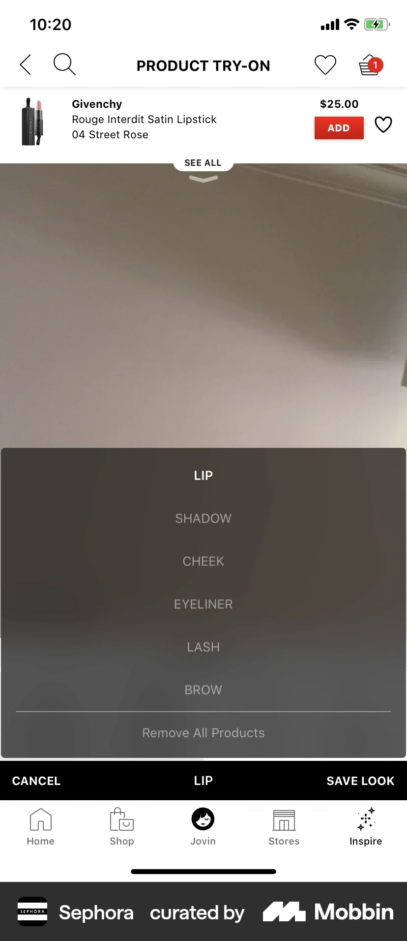 Sephora iOS Filters & Stickers screen
