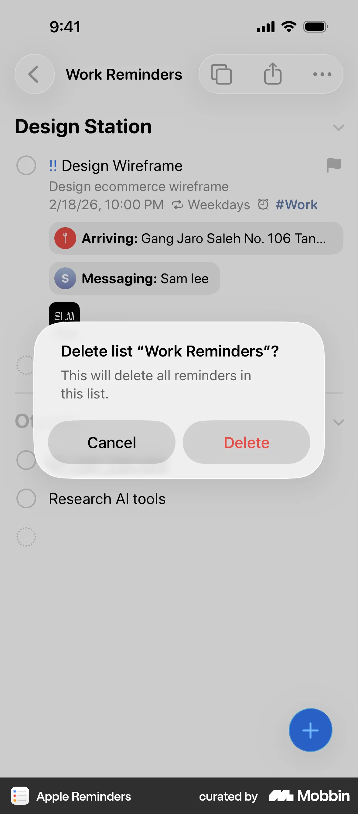 Reminders iOS Confirmation screen