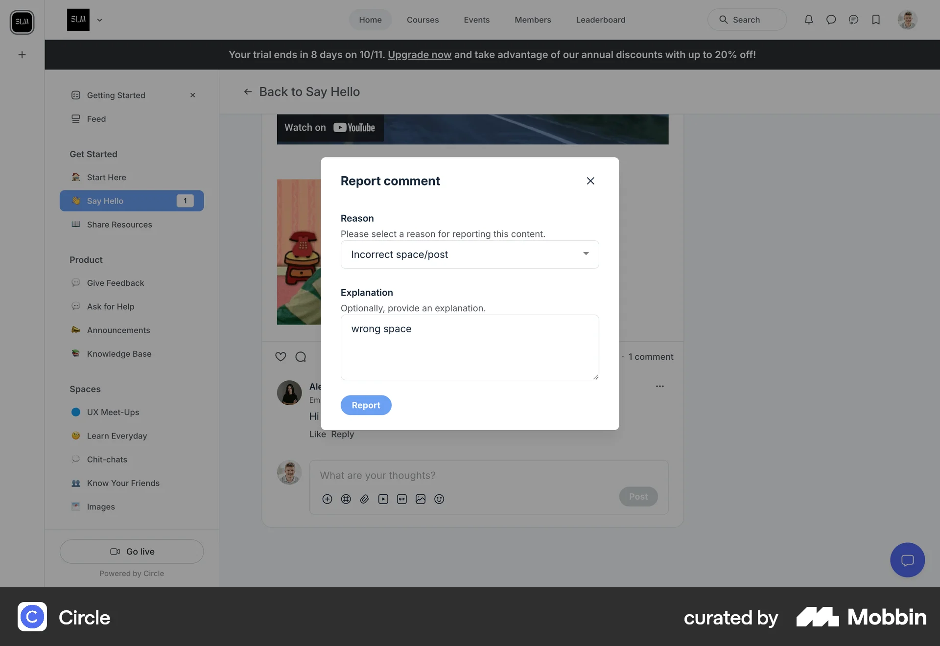 Circle Web Flag & Report screen
