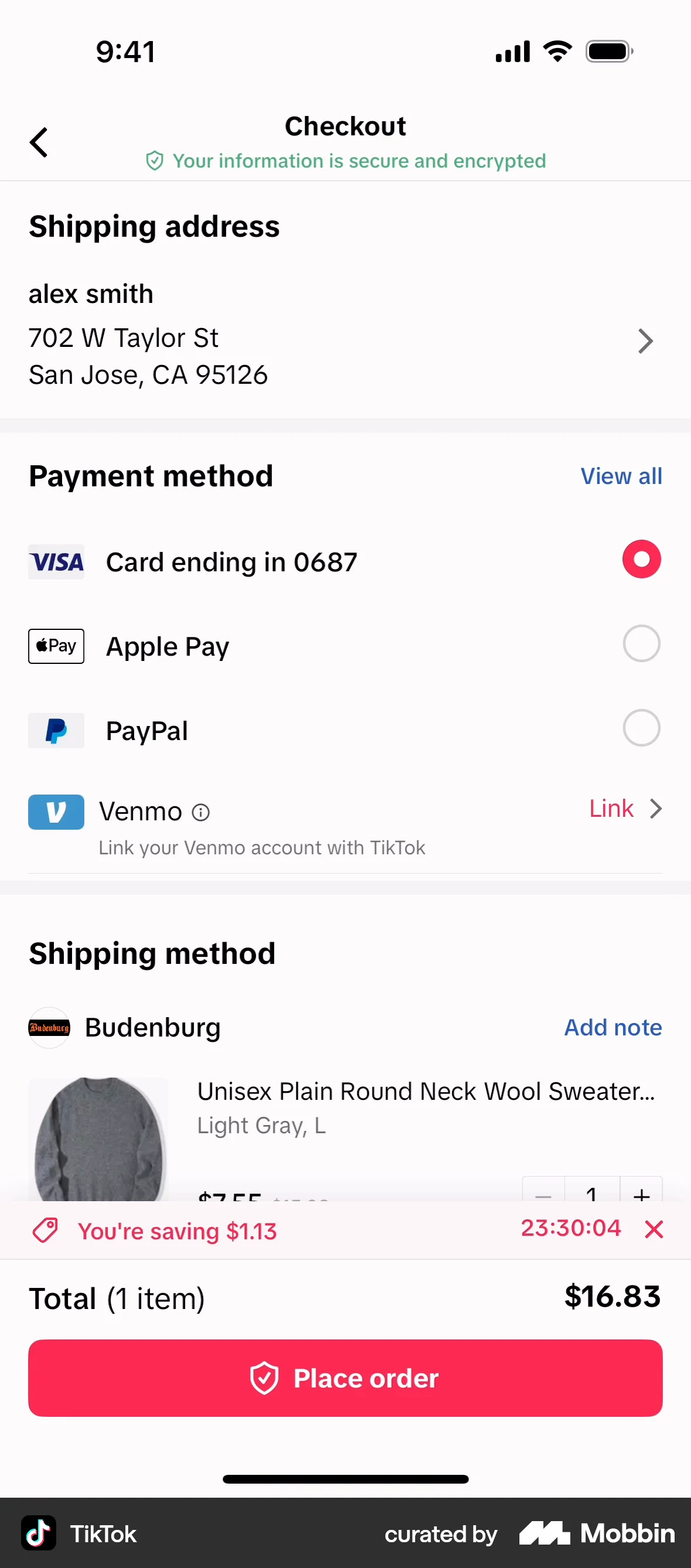 TikTok iOS Checkout screen