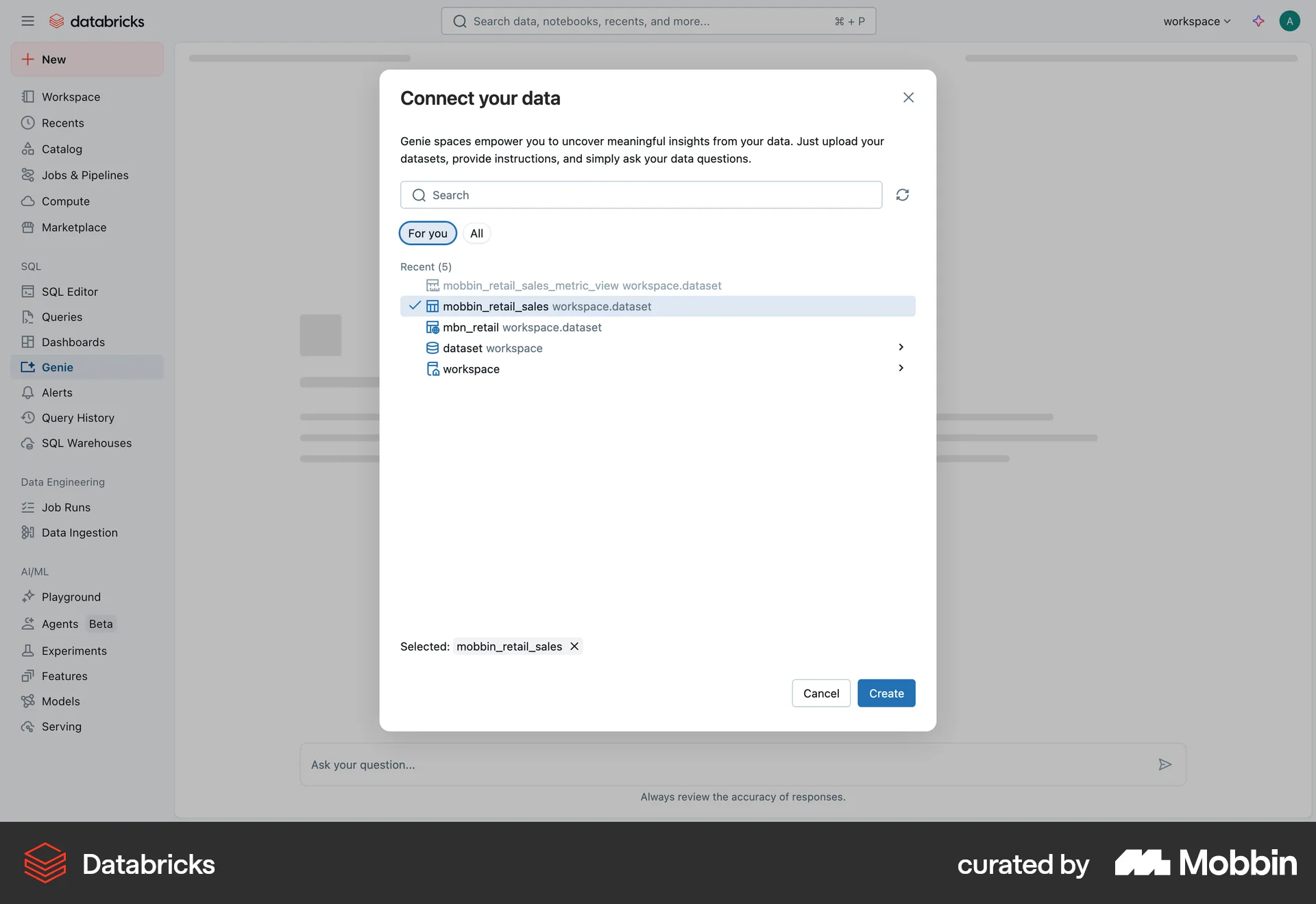Databricks Web Select screen