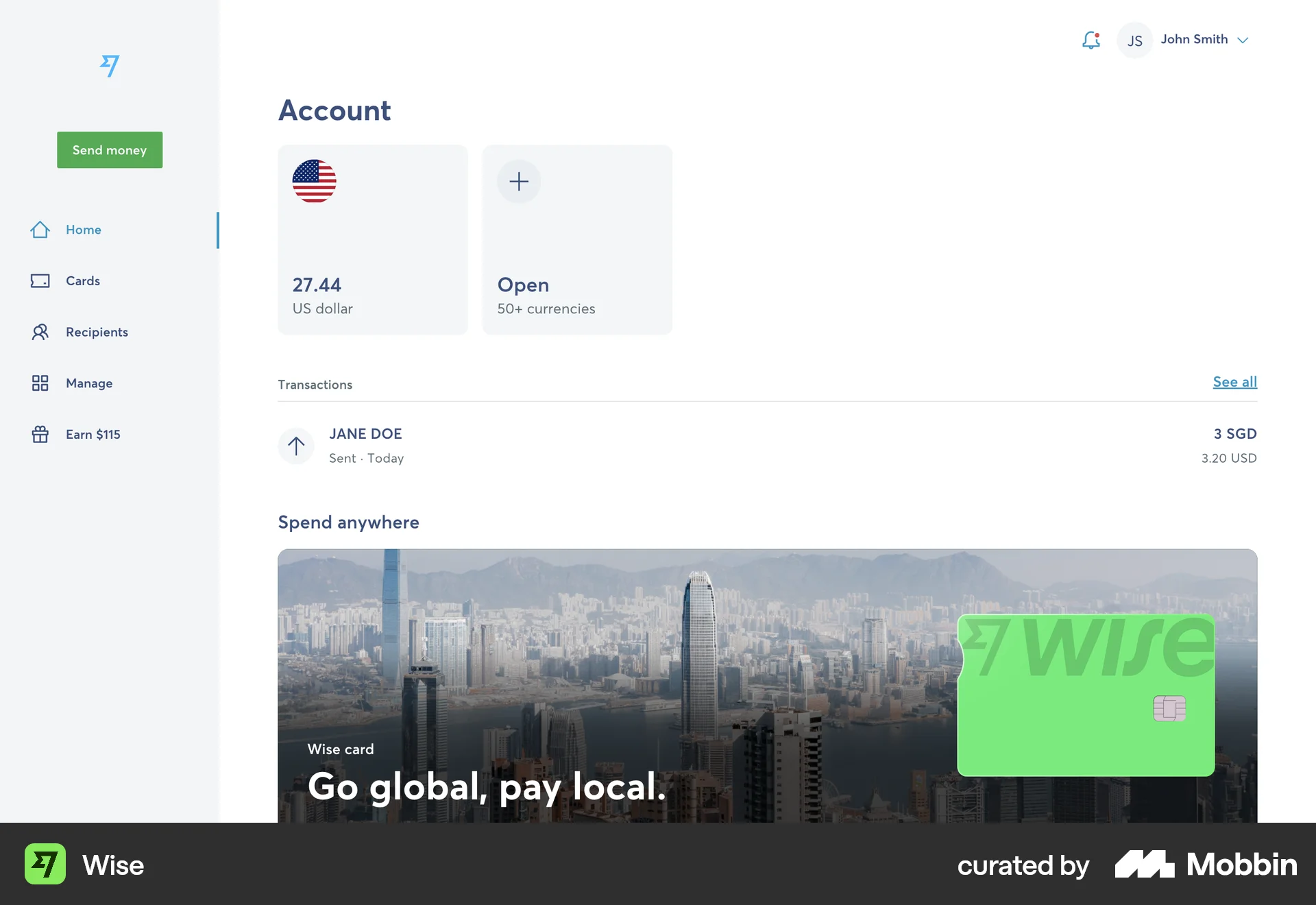 Wise Web screen containing Status Dot UI element