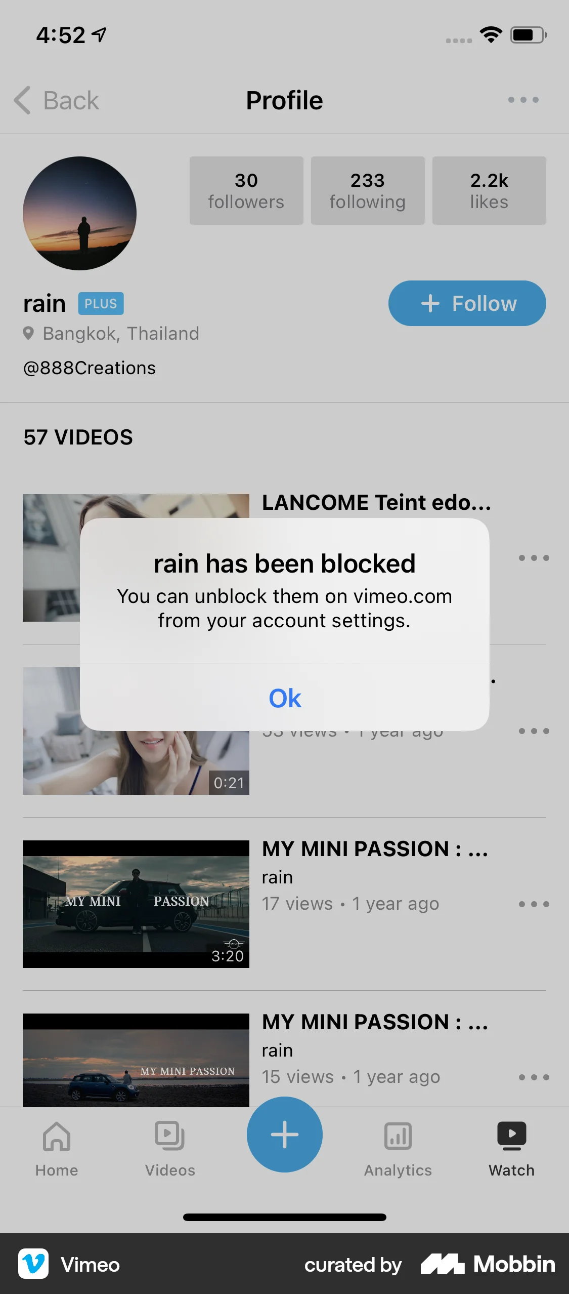 Vimeo iOS Ban & Block screen