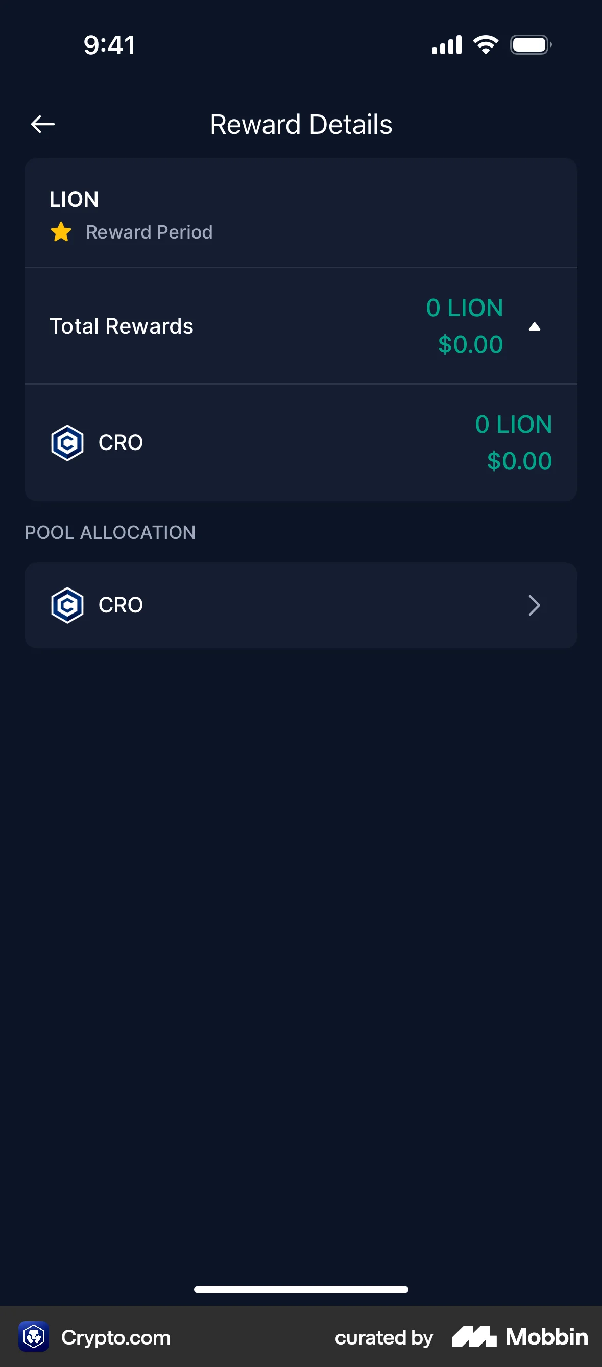 Crypto.com iOS Other Content screen