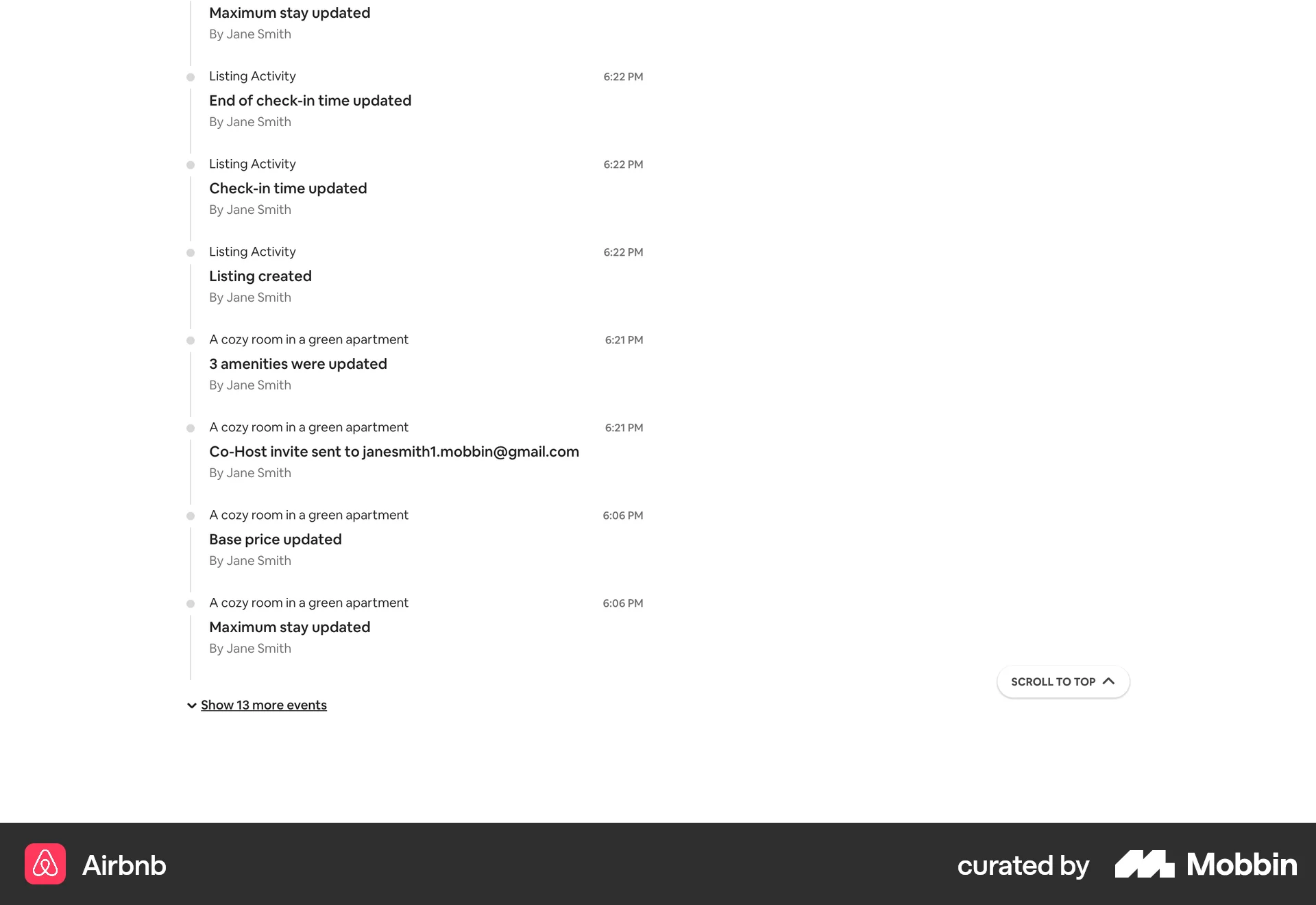 Airbnb Web Timeline & History screen