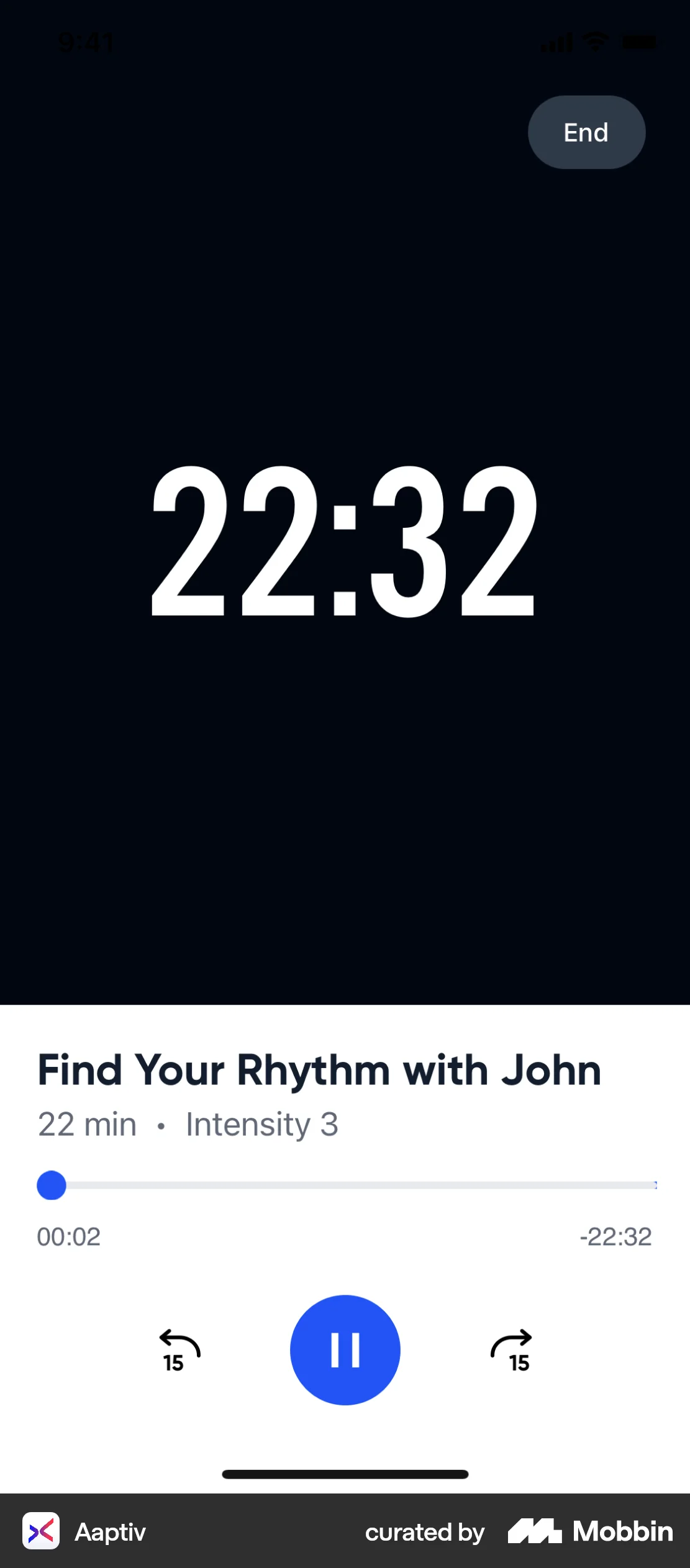 Aaptiv iOS Audio Player screen