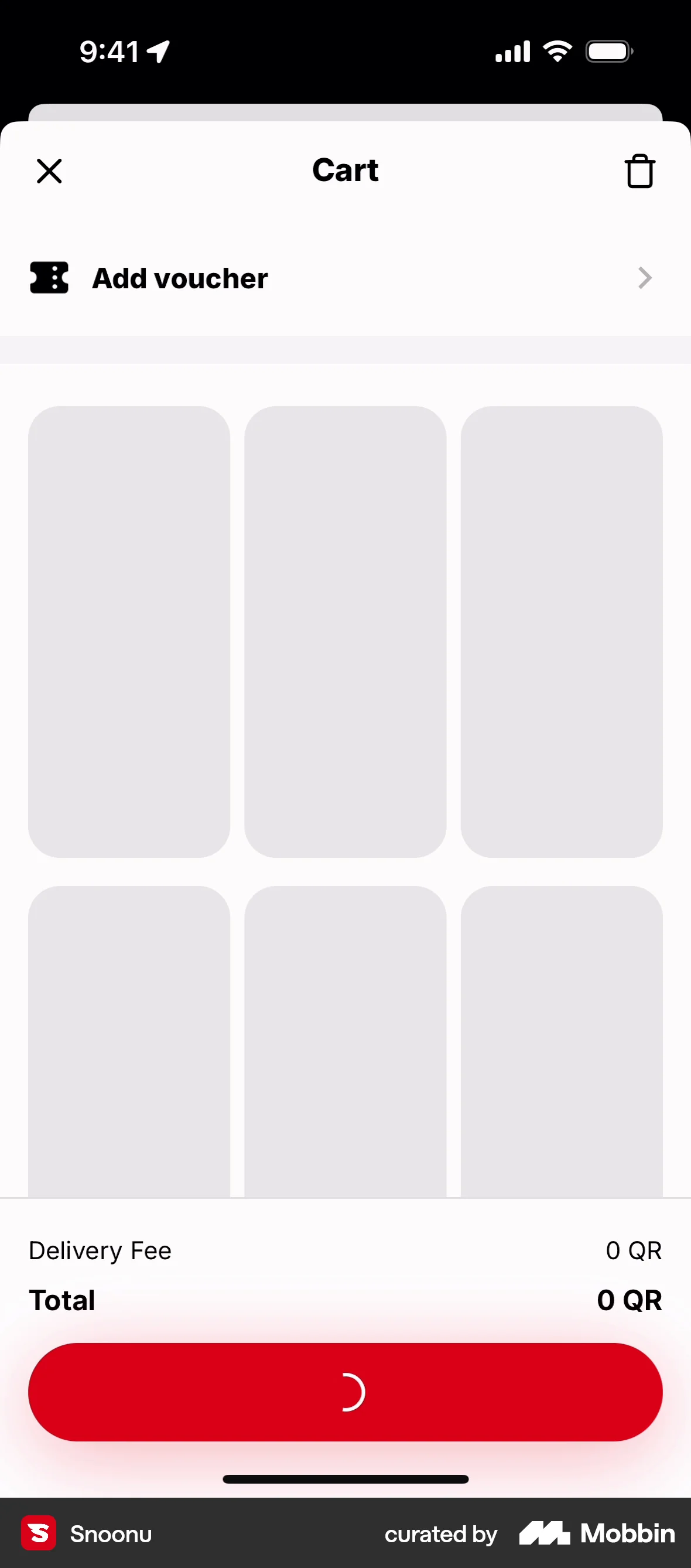 Snoonu iOS screen containing Skeleton UI element