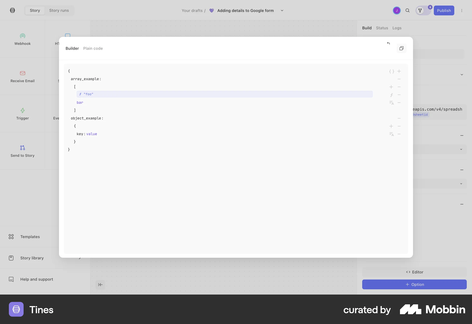Tines Web Code Editor screen
