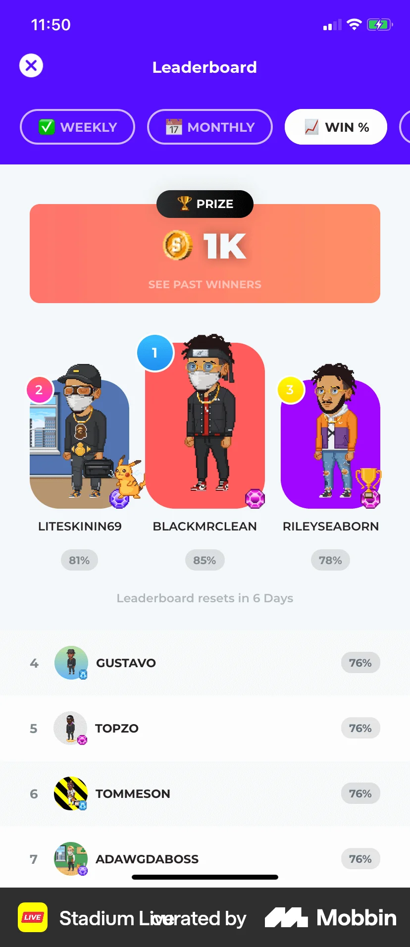Stadium Live iOS Leaderboard screen
