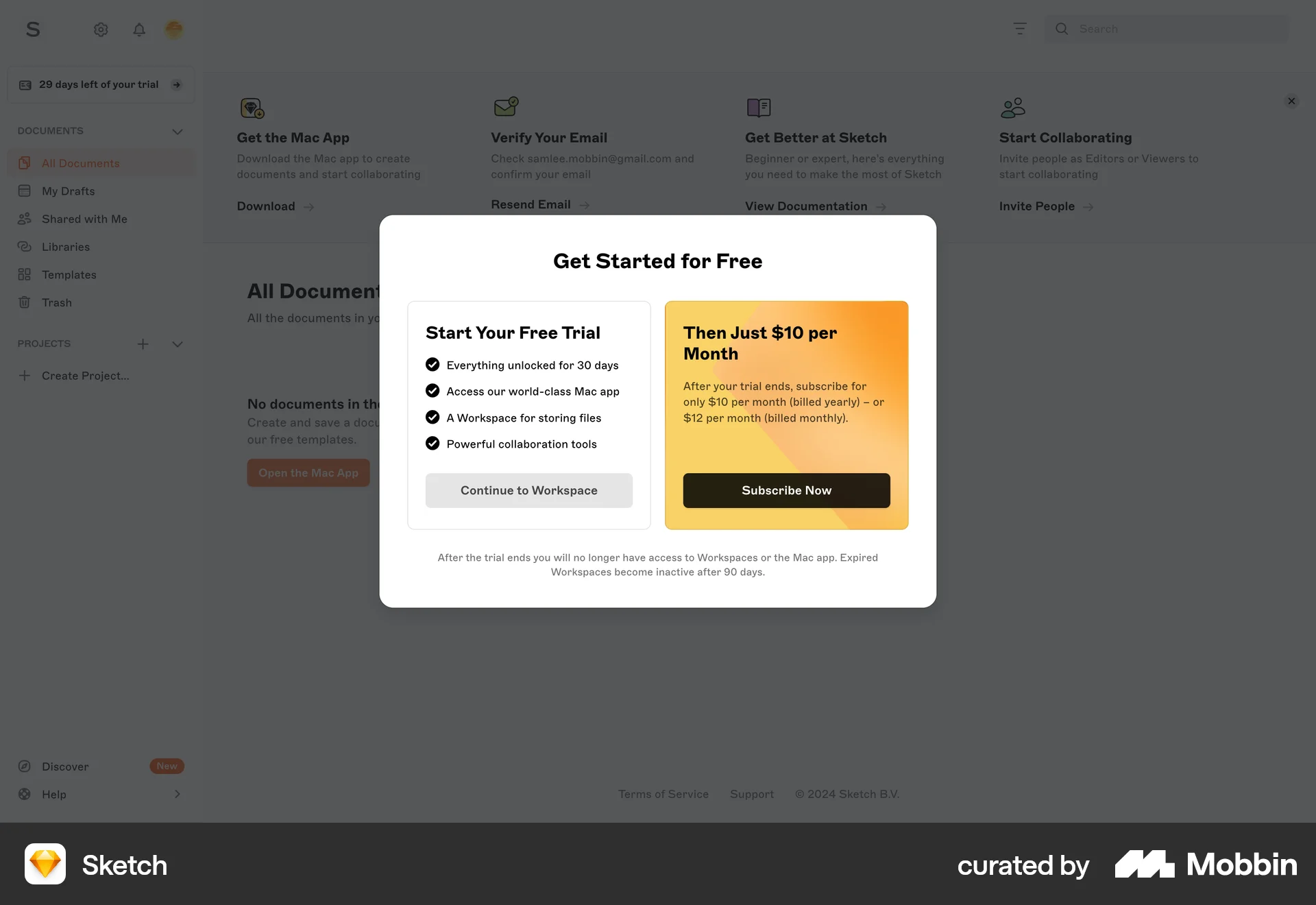 Sketch Web Pricing screen