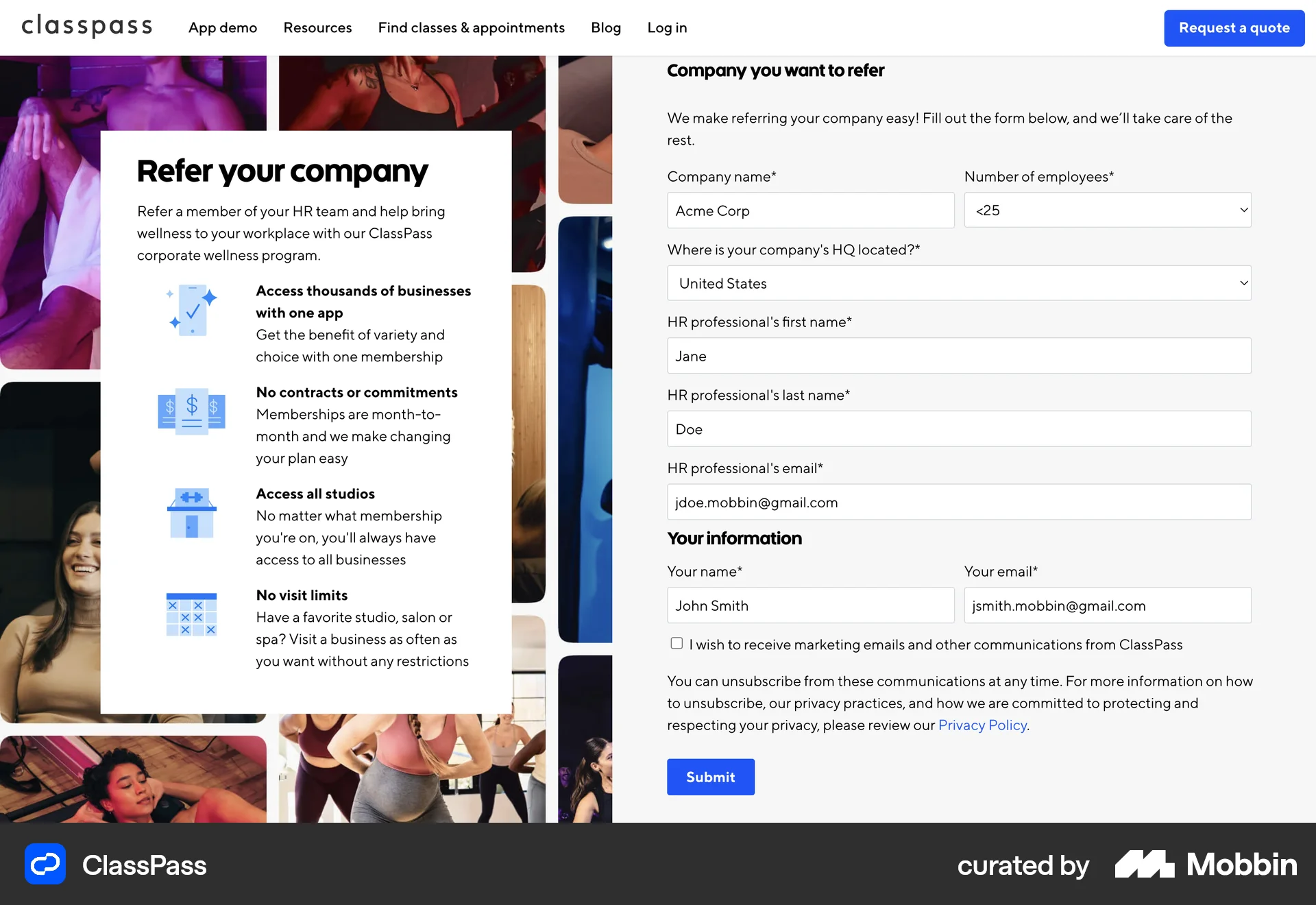 ClassPass Web Invite & Refer Friends screen