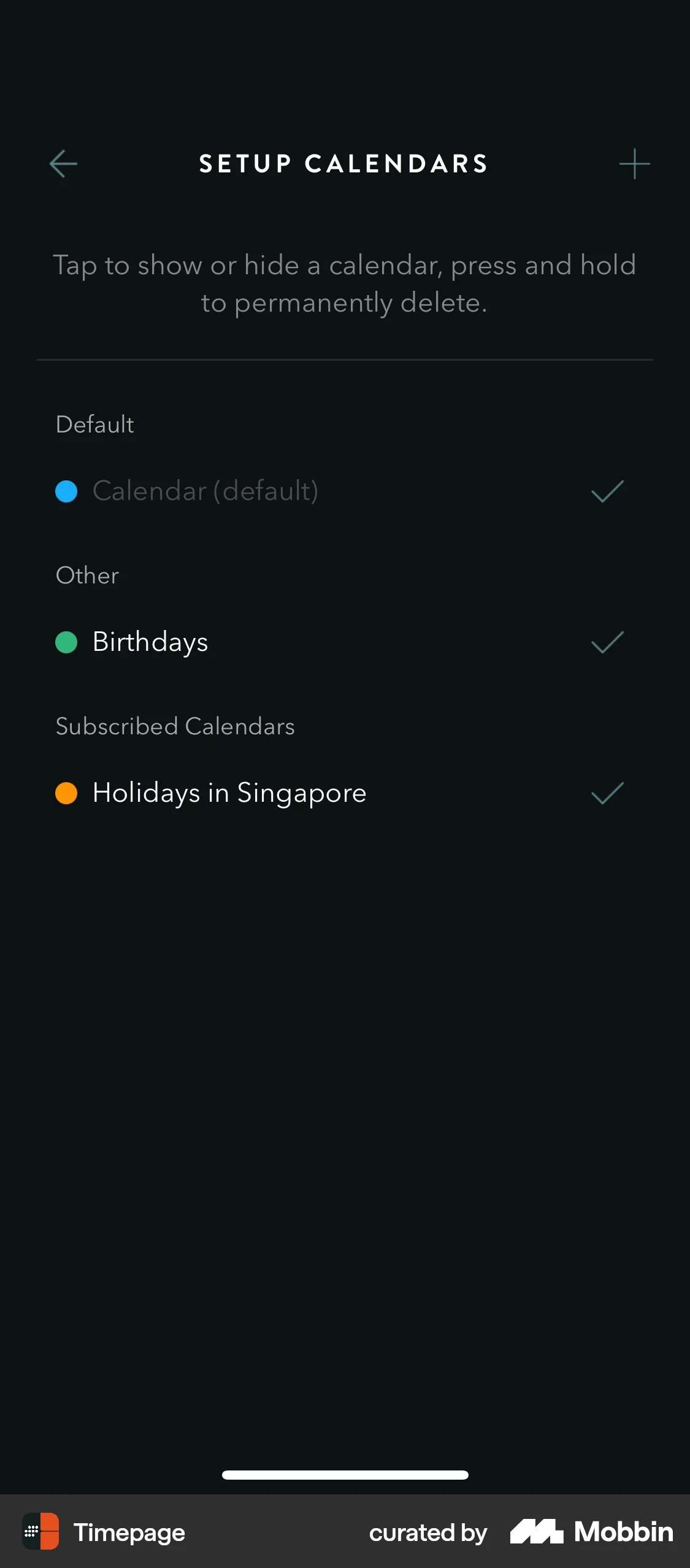 Timepage iOS Calendar screen