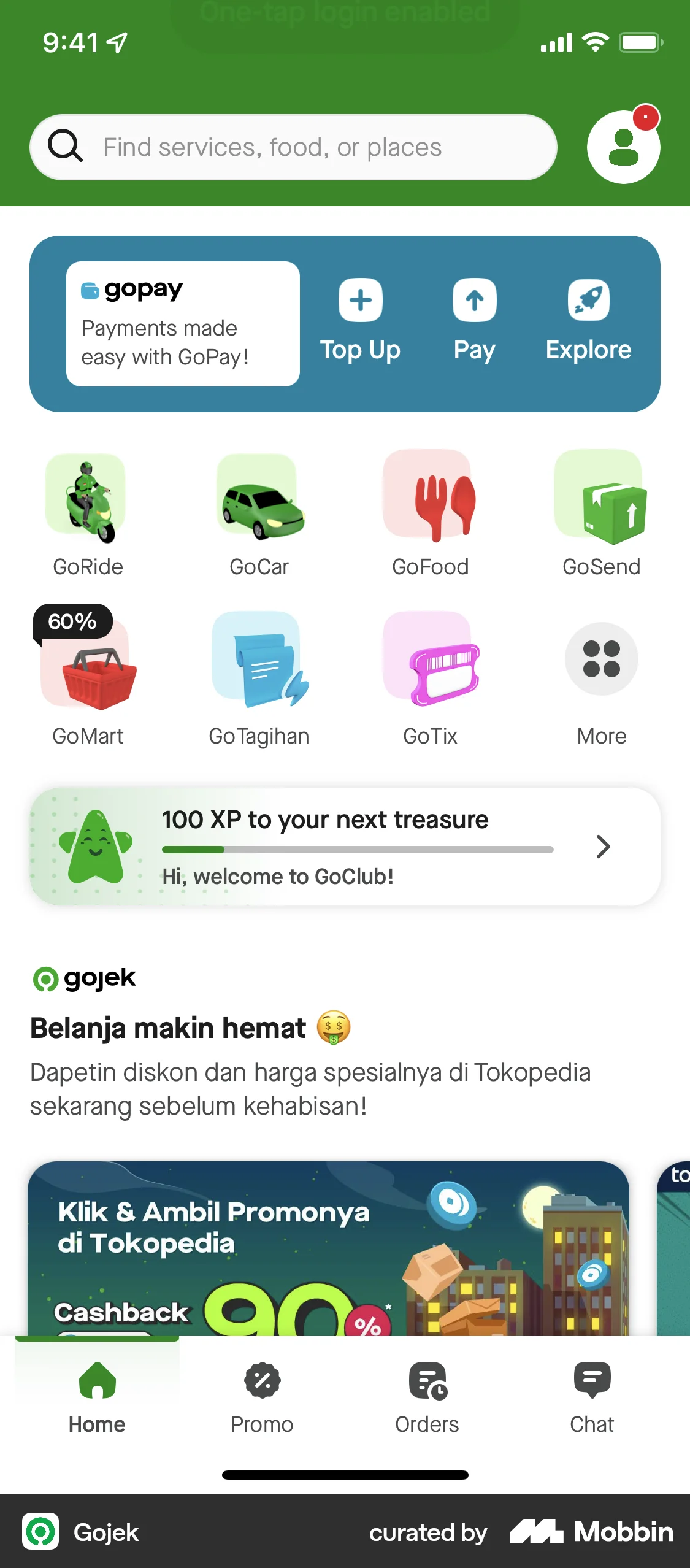 Gojek iOS Home screen