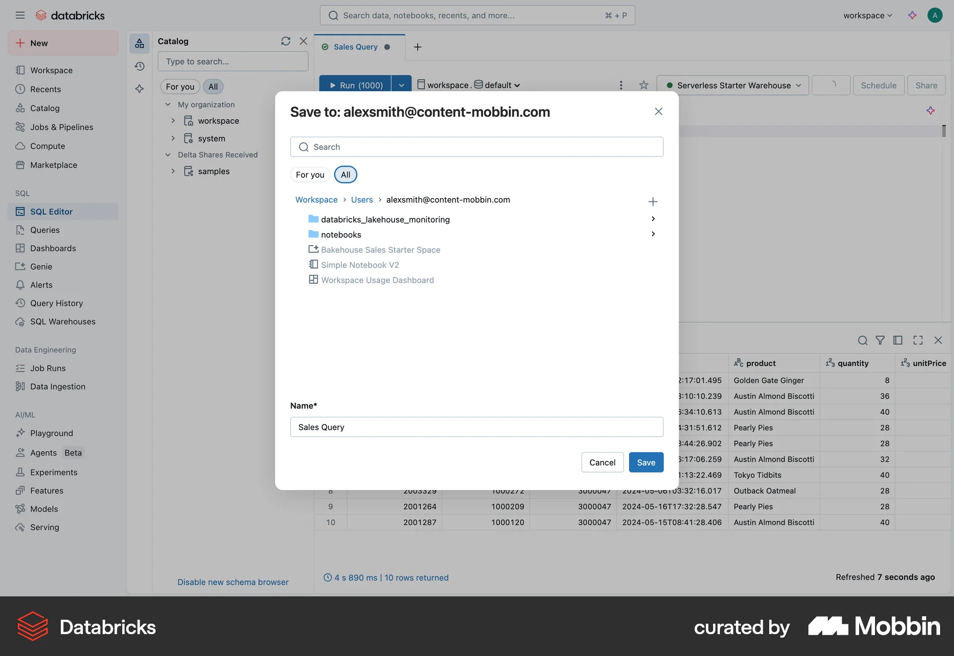 Databricks Web Save screen