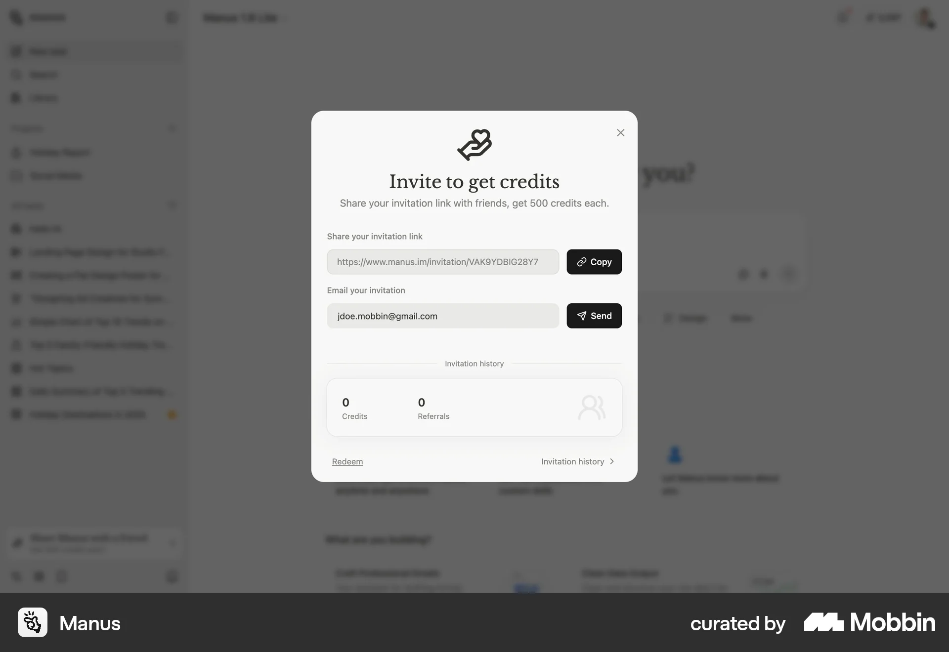 Manus Web Dashboard screen
