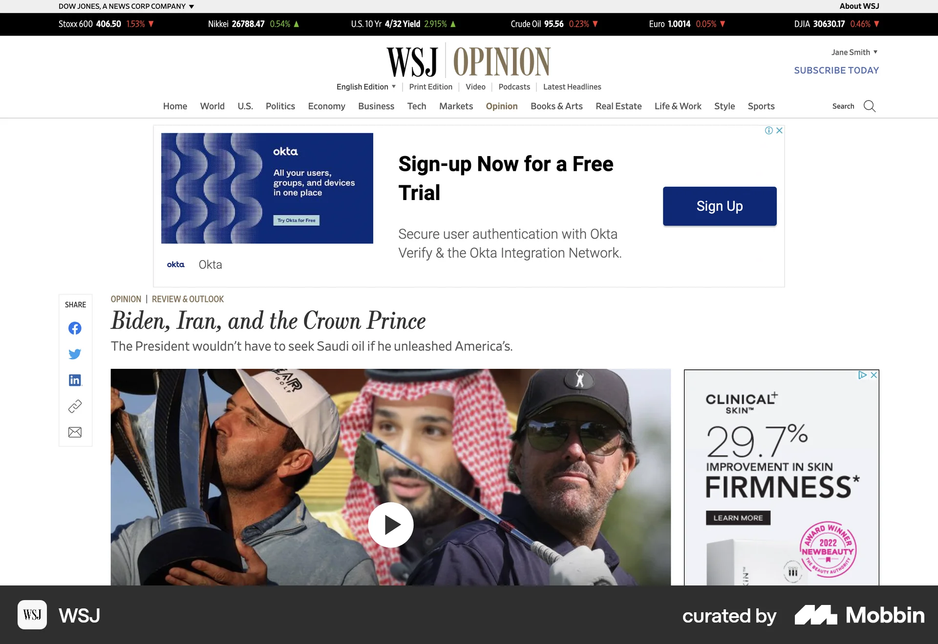 WSJ Web Article Detail screen