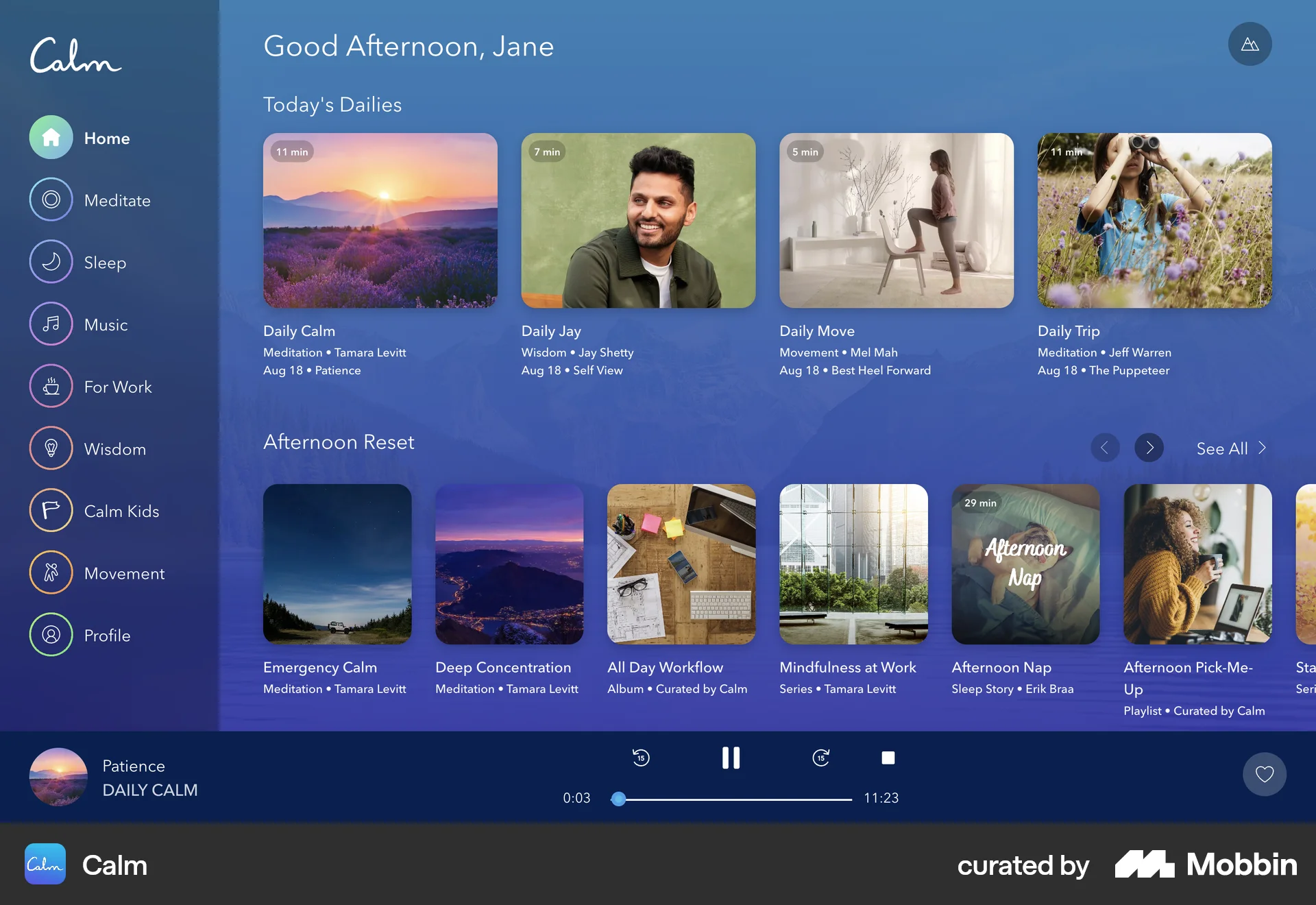 Calm Web Audio Player screen