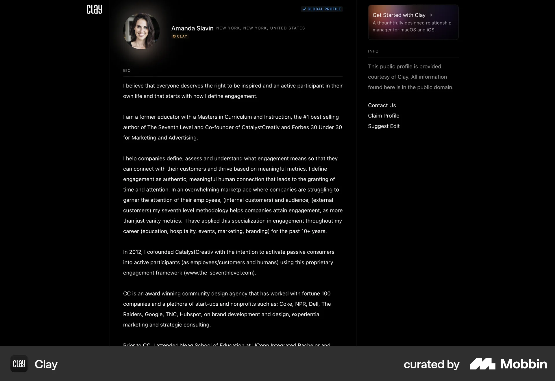 Clay Web User / Group Profile screen