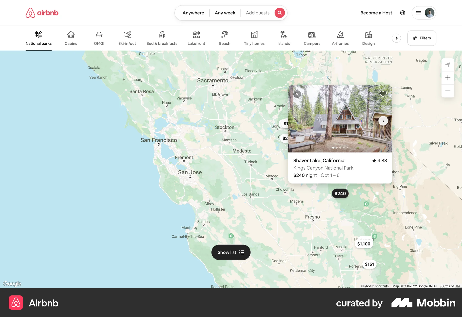 Airbnb Web screen containing Carousel UI element