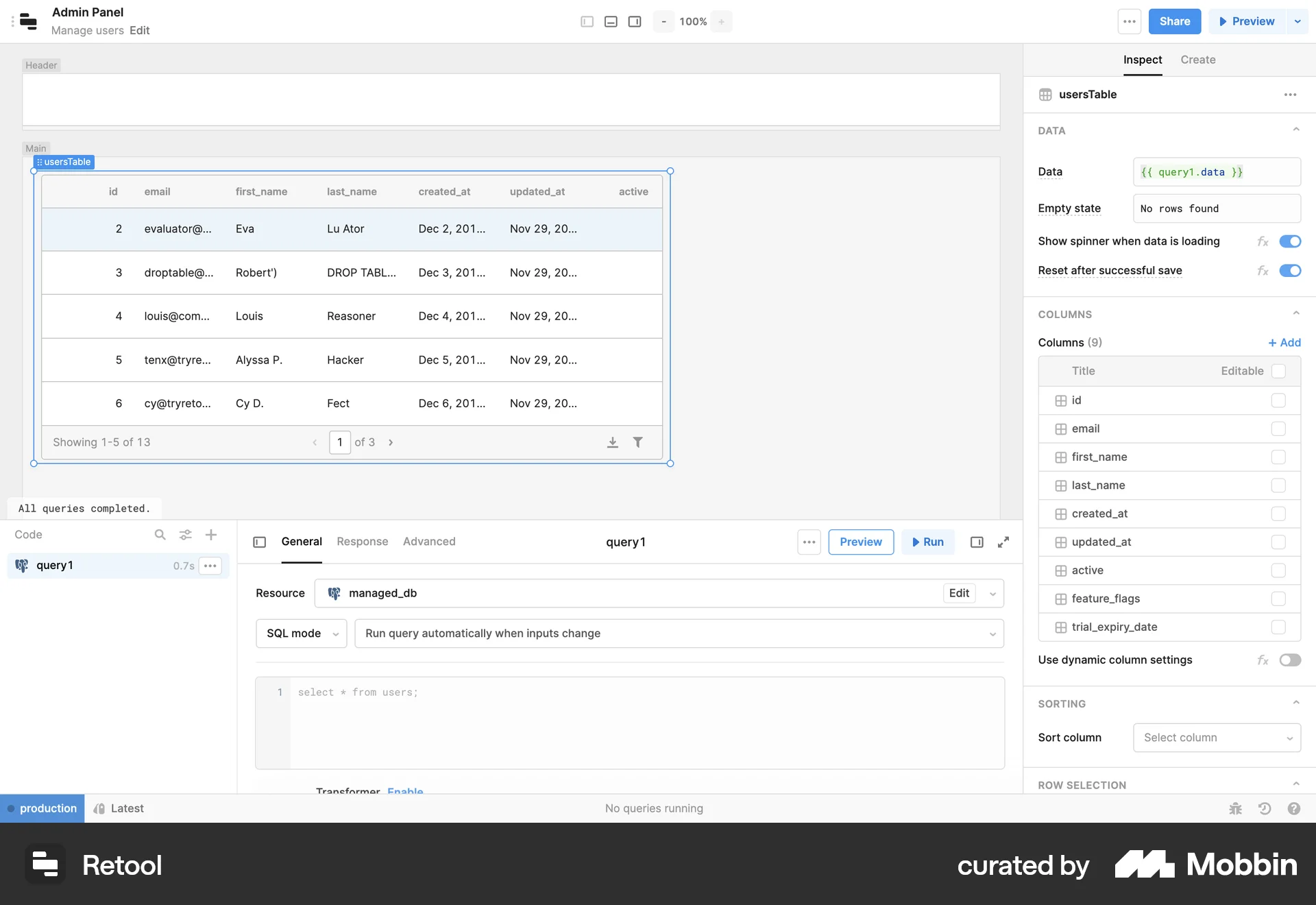 Retool Web Code Editor screen
