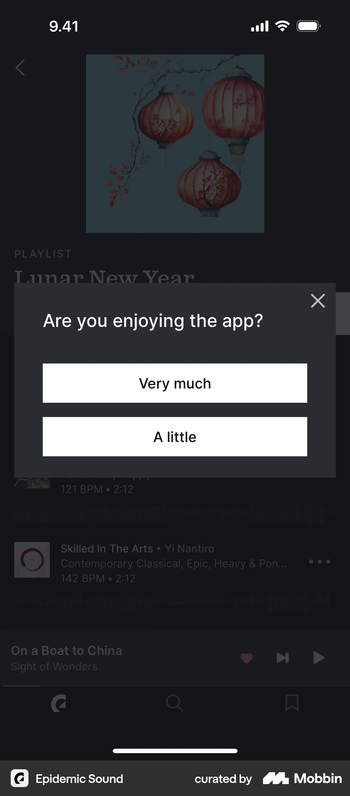Epidemic Sound iOS Feedback screen
