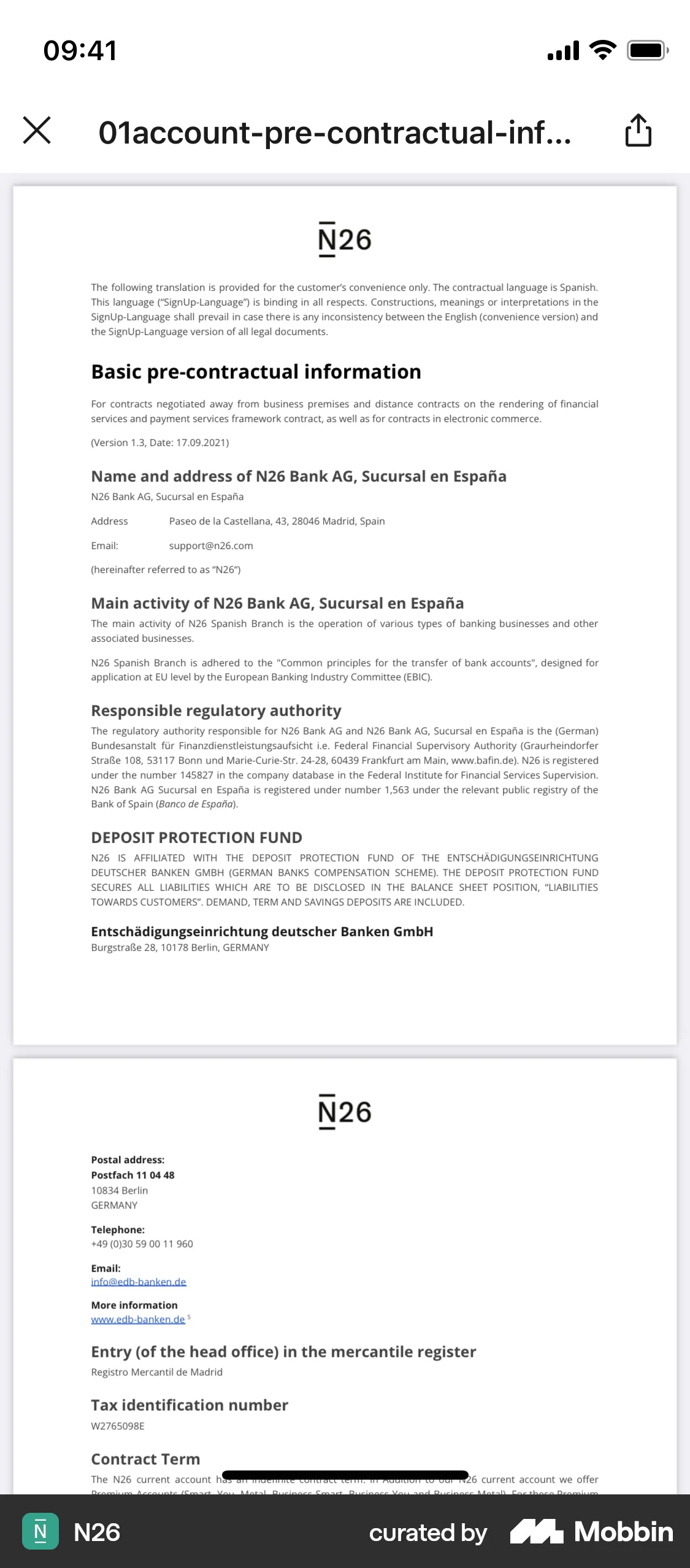 N26 iOS Terms & Conditions screen