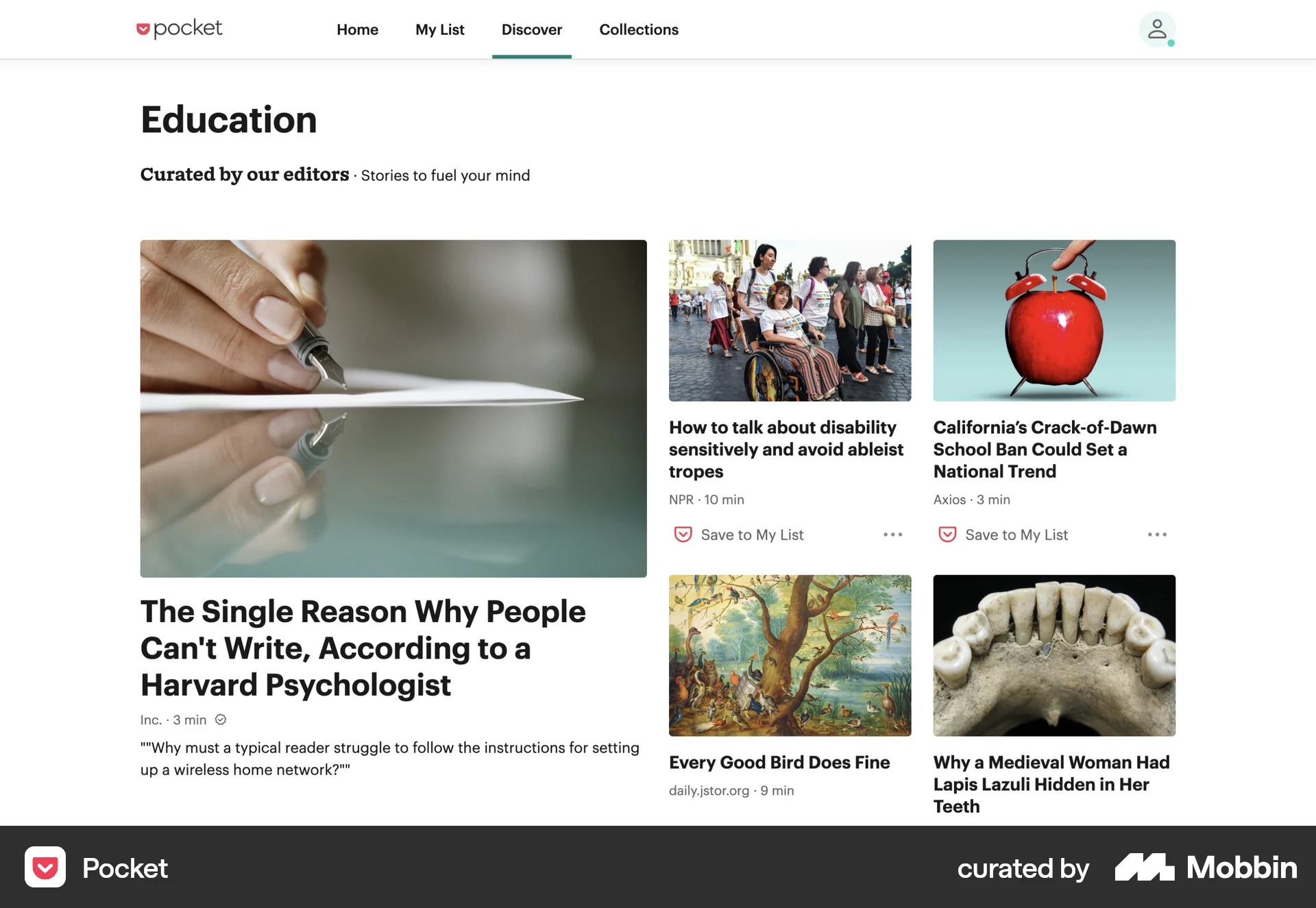 Pocket Web News Feed screen