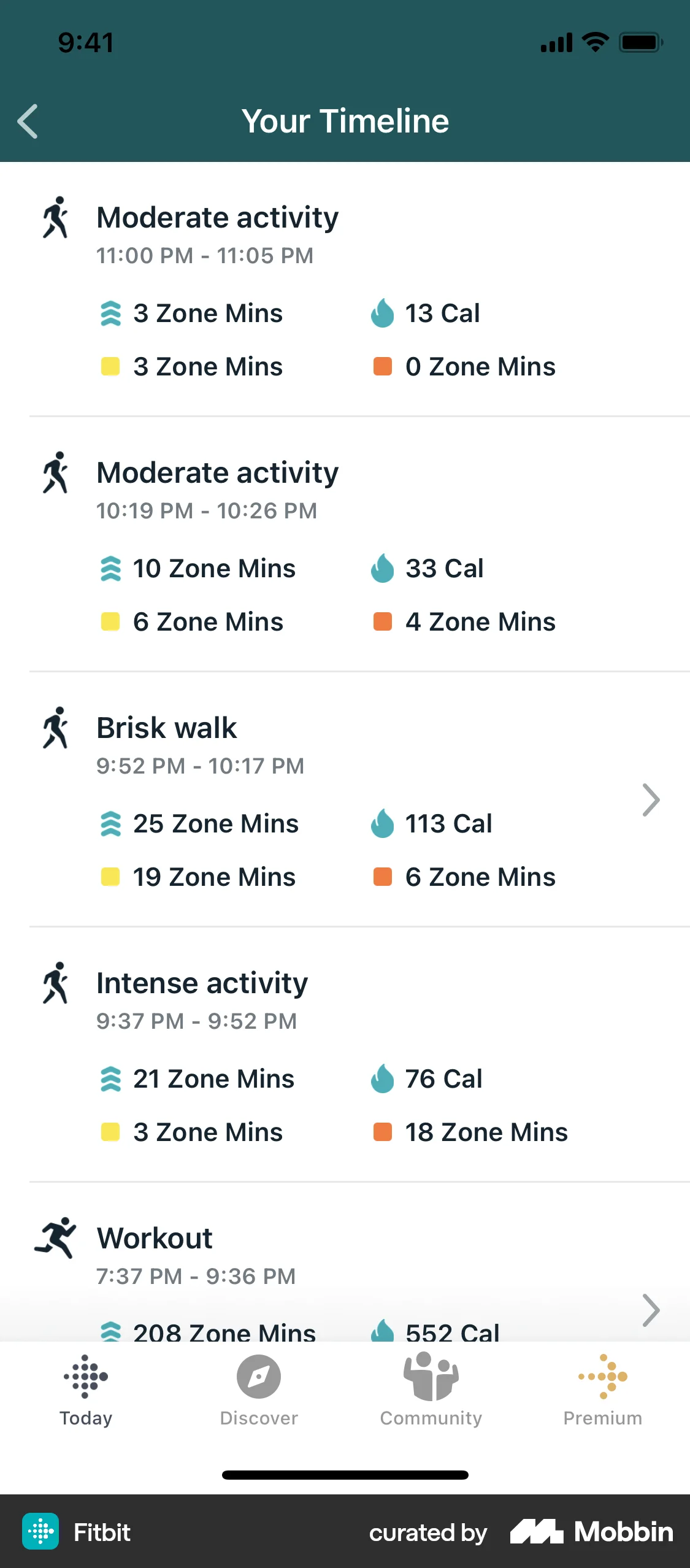 Fitbit iOS Timeline & History screen