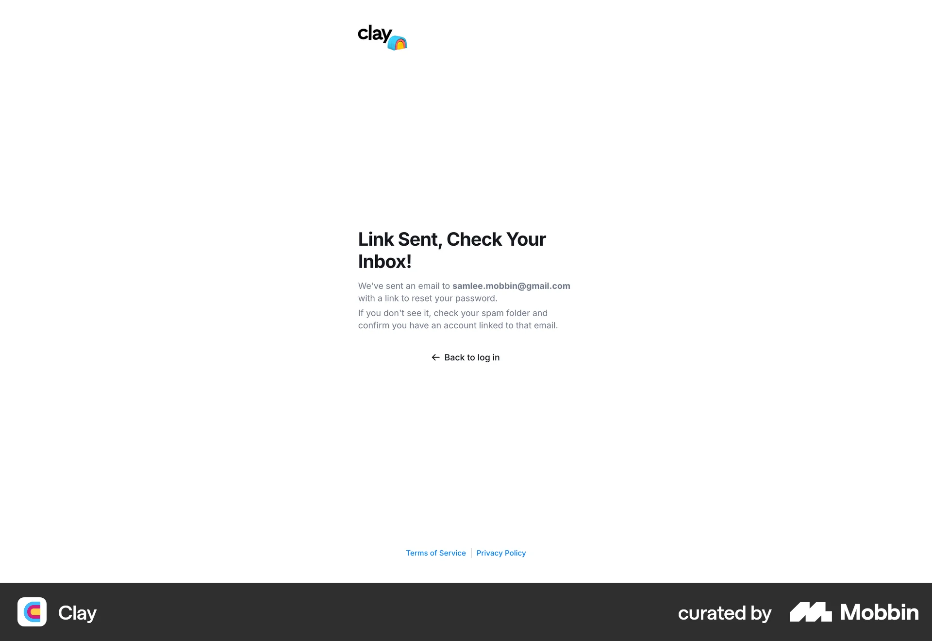 Clay Web Forgot Password screen
