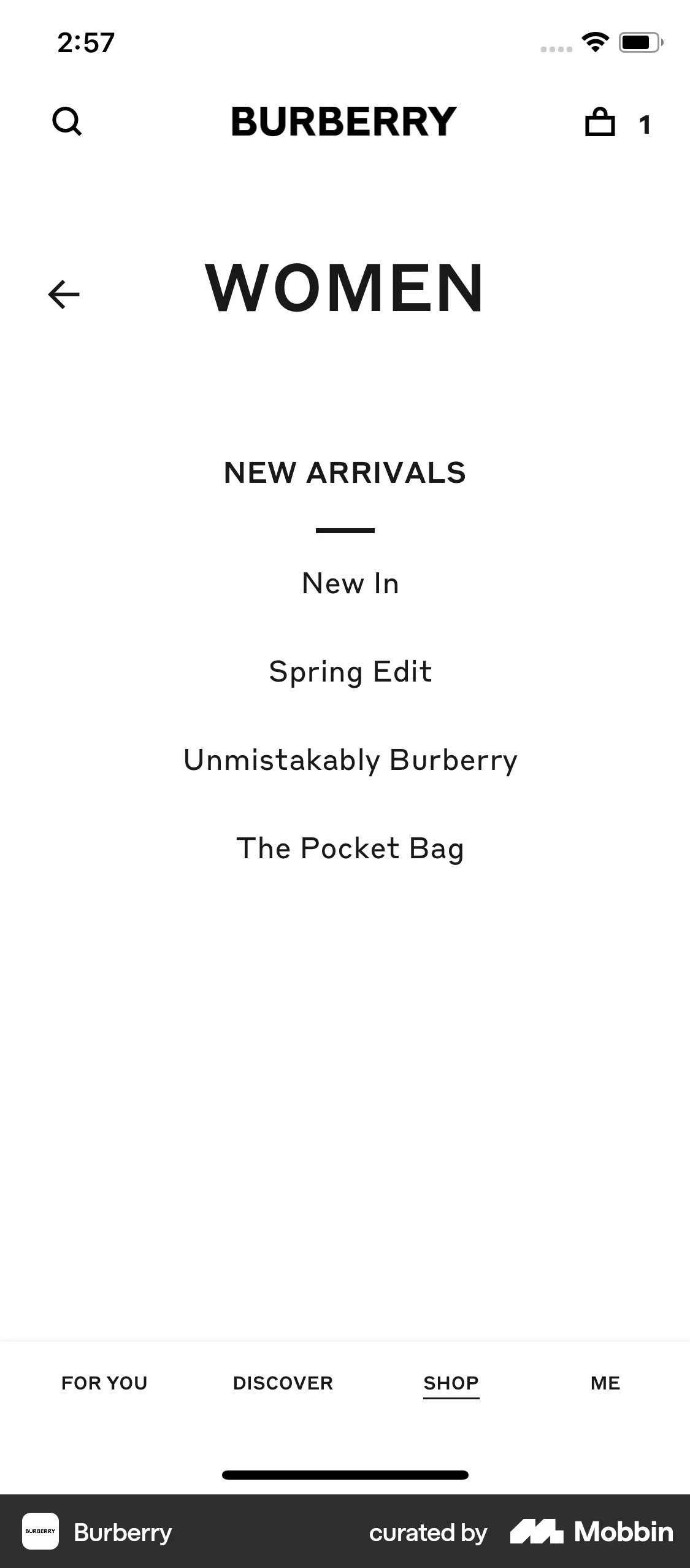 Burberry iOS Shop & Storefront screen