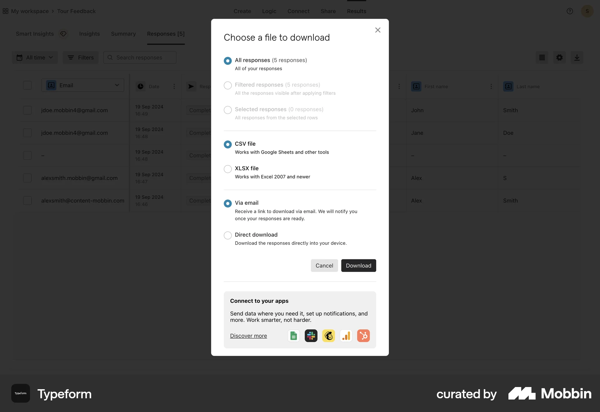 Typeform Web screen containing Radio Button UI element