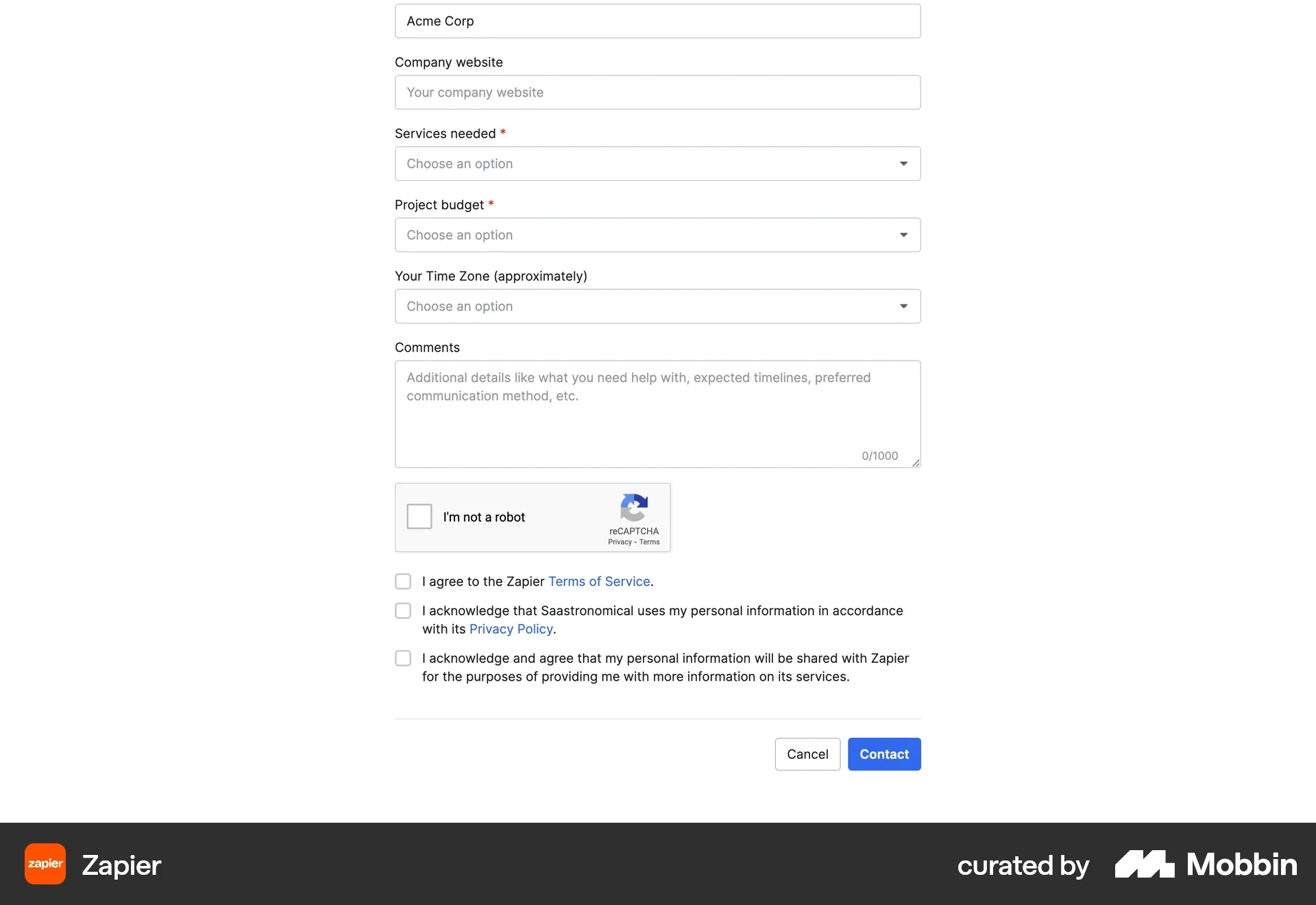 Zapier Web screen containing Select UI element