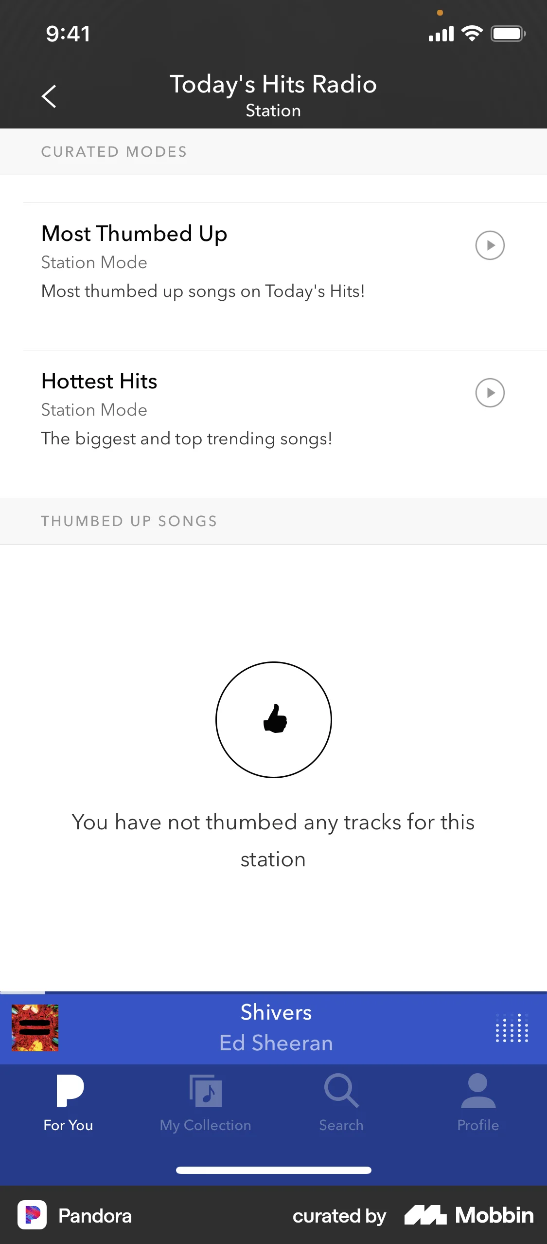 Pandora iOS Playlists screen